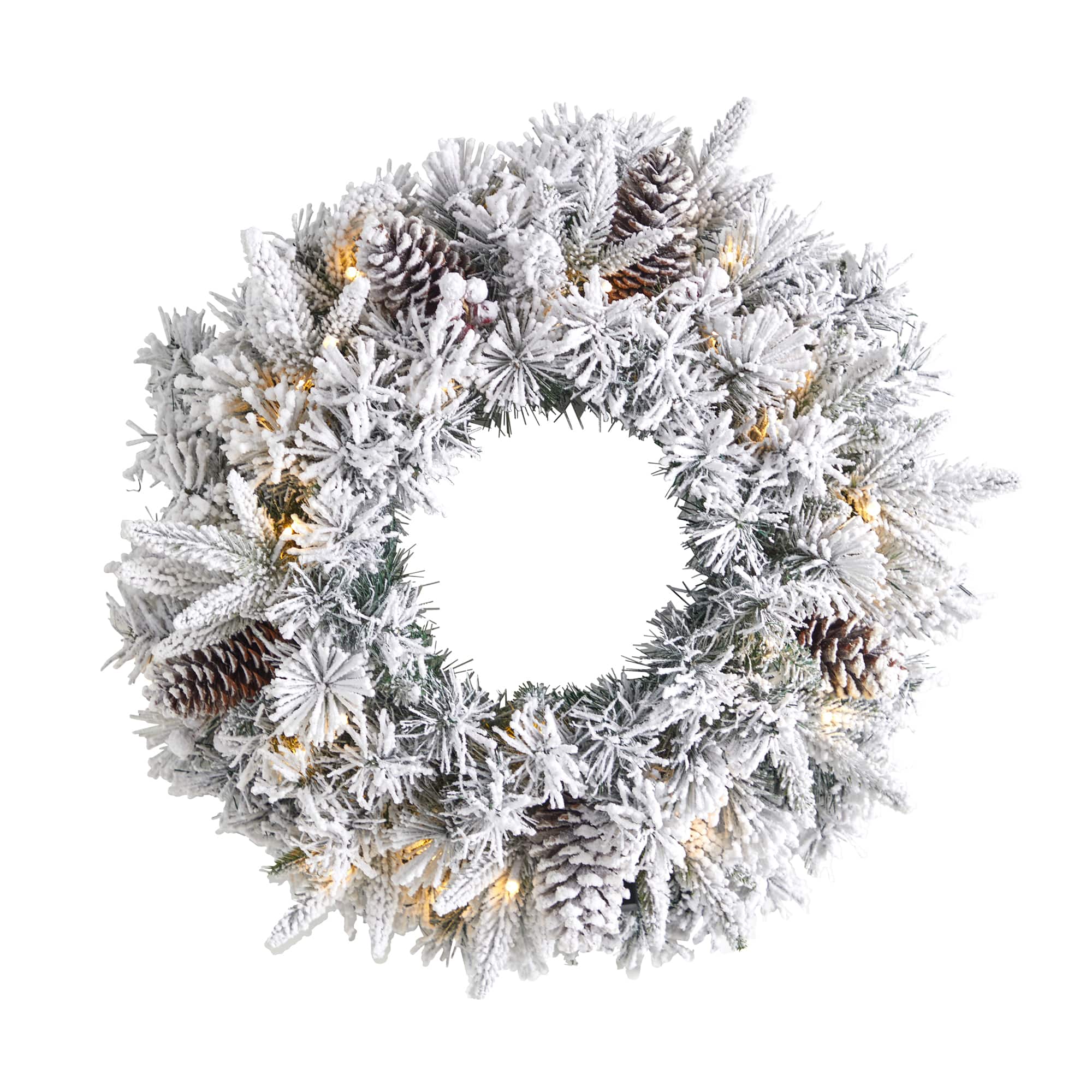 20" White LED Lights Flocked Artificial Christmas Wreath