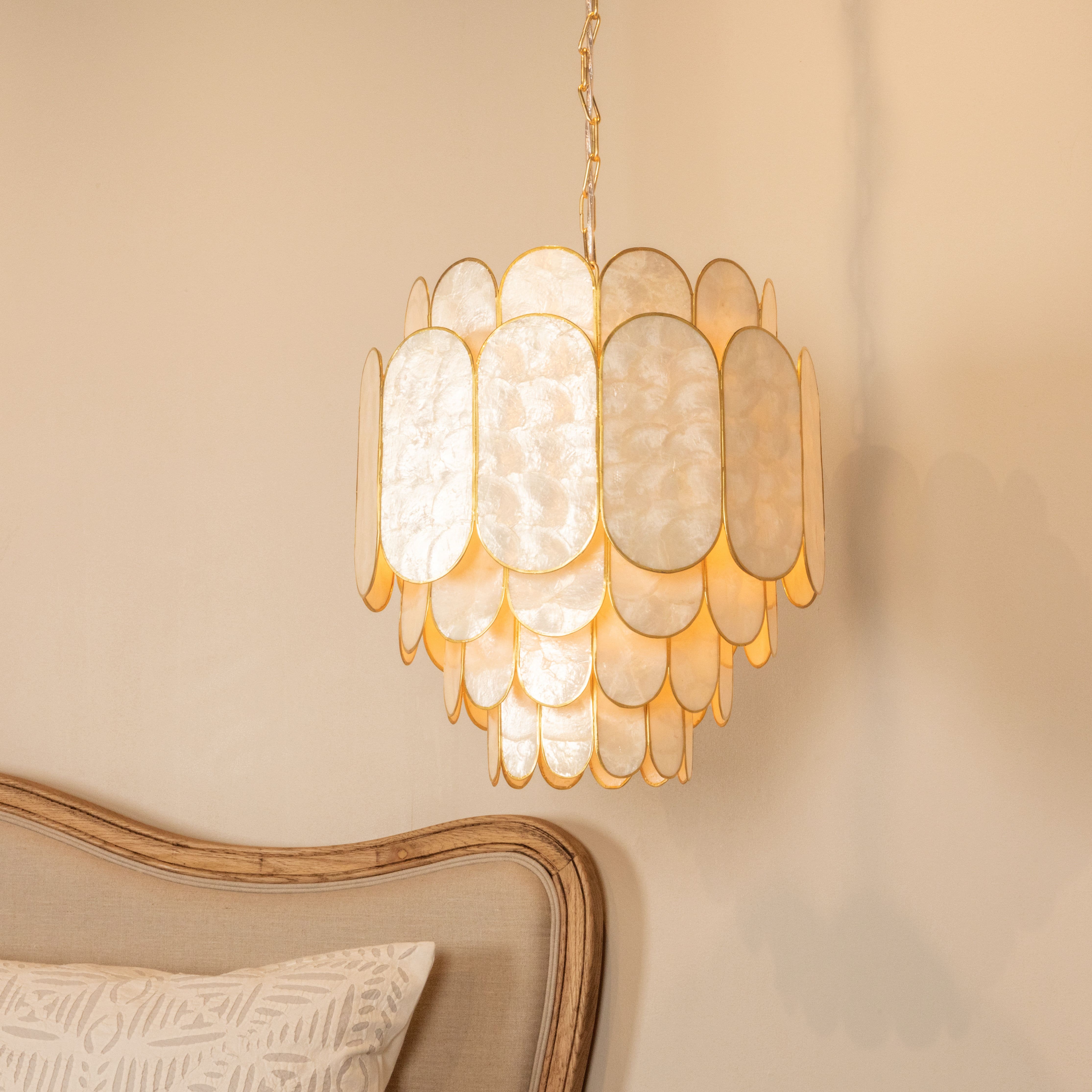 Hello Honey® 17.5" 4-Tier Capiz and Metal Chandelier