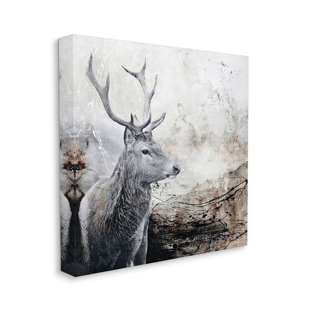 Stupell Industries Elk Antler Portrait Rustic Abstract Landscape Canvas ...