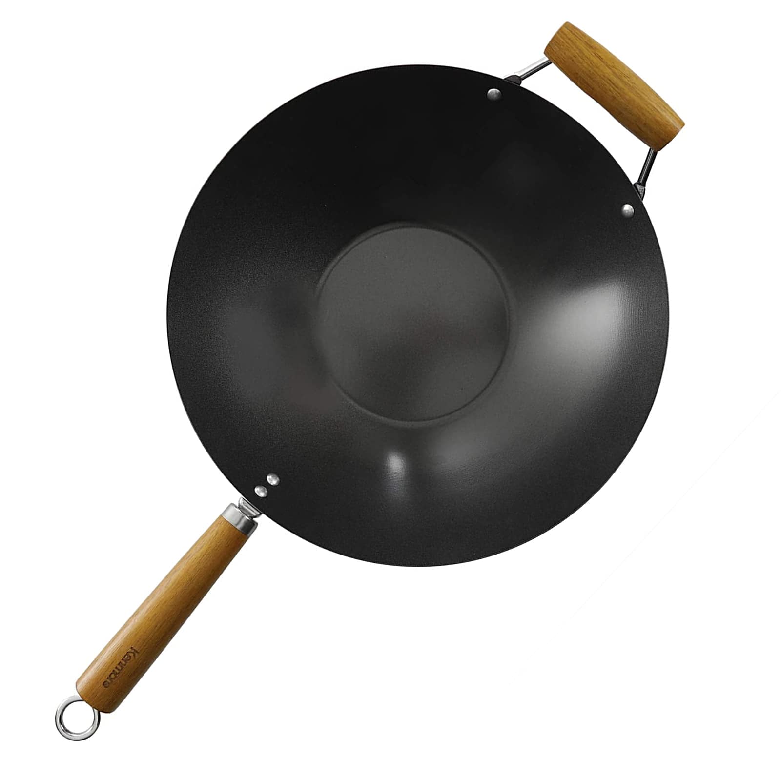 Kenmore&#xAE; Hammond 14&#x27;&#x27; Black Flat Bottom Carbon Steel Wok with Wooden Handles