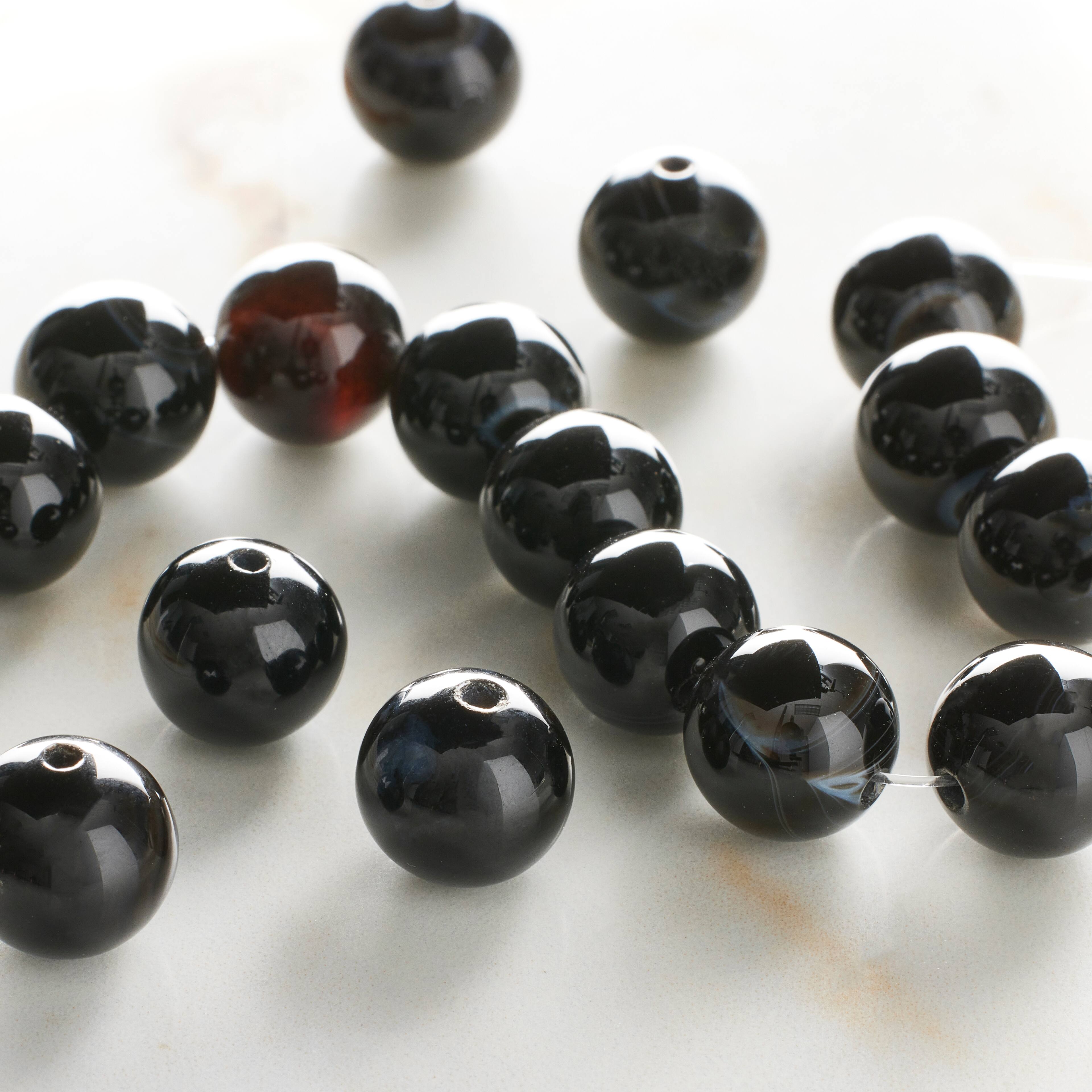 Black Dyed Agate Round Beads, 10mm by Bead Landing™