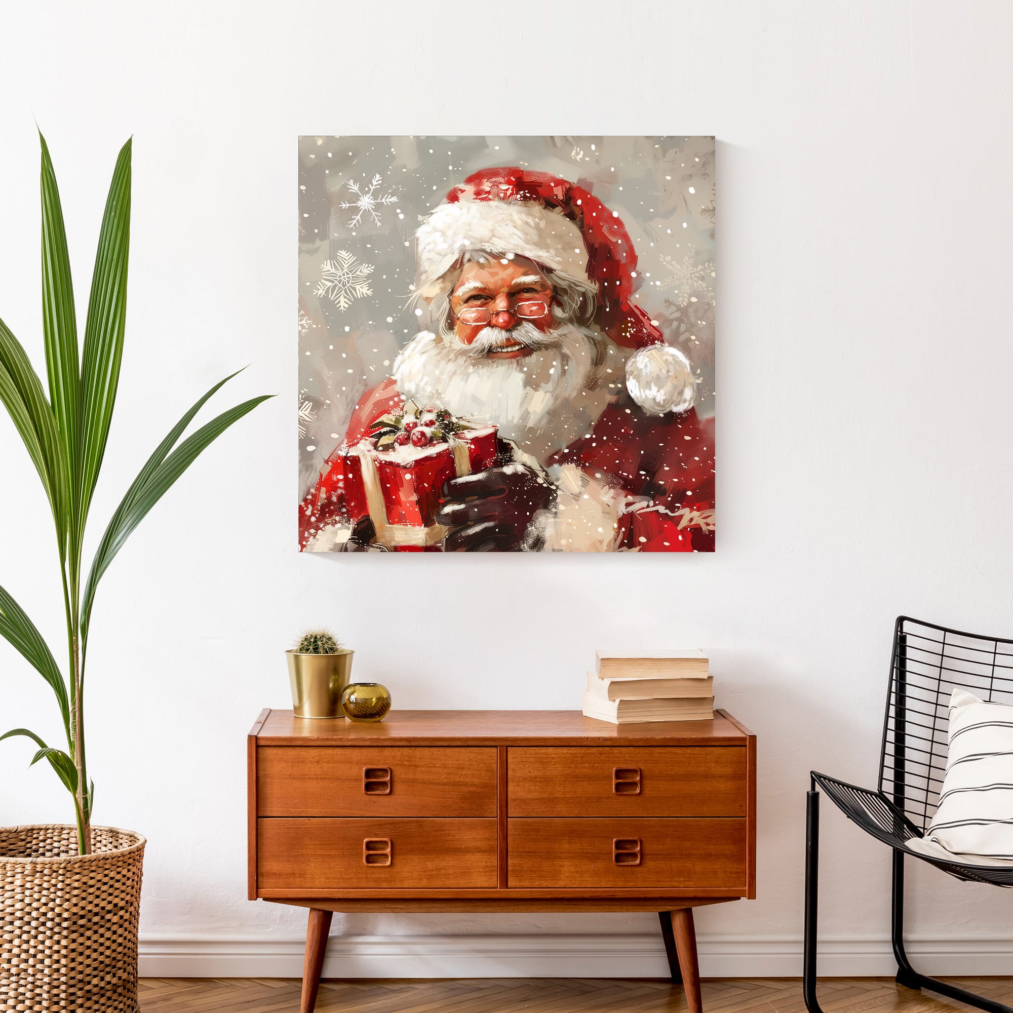 Happy Neutral Santa 24&#x22; x 24&#x22; Canvas Wall Art