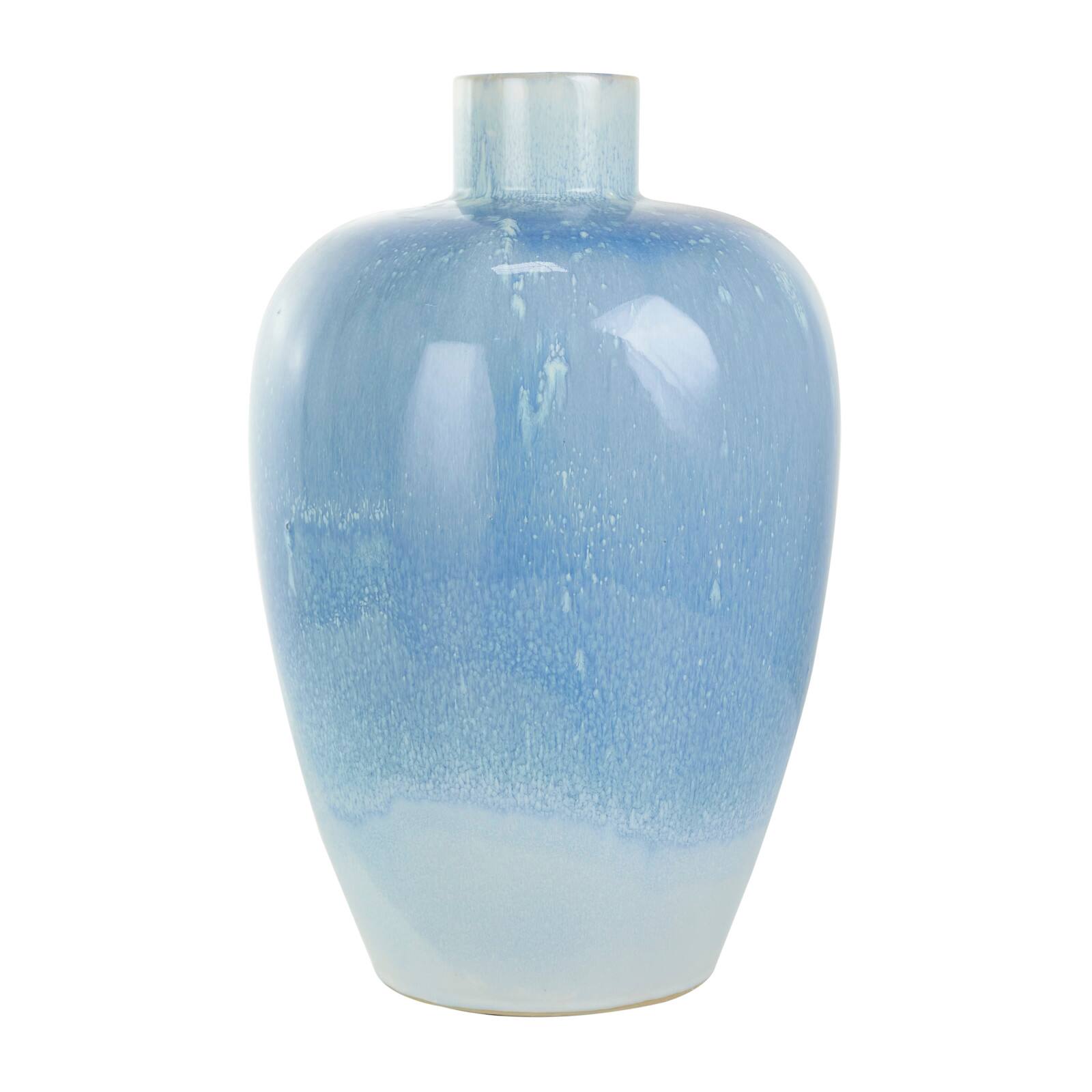 18&#x22; Blue Unique Textured Ceramic Ombre Vase