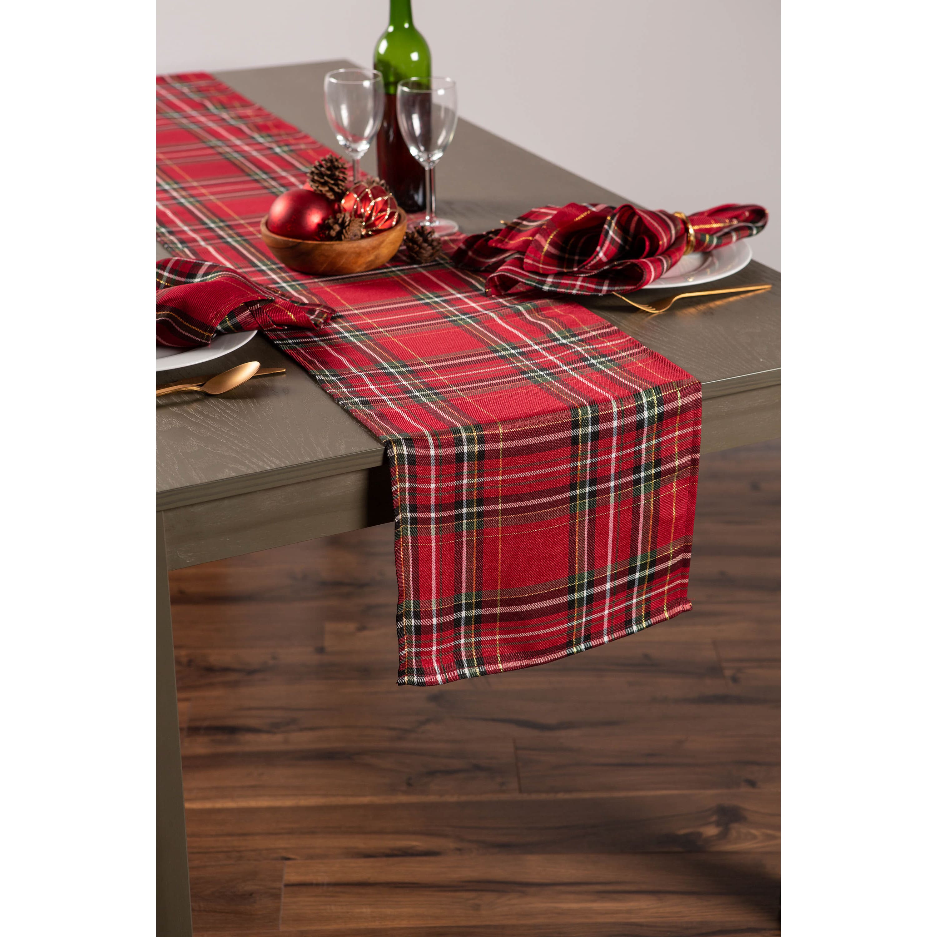 DII&#xAE; 108&#x22; Metallic Holiday Plaid Table Runner