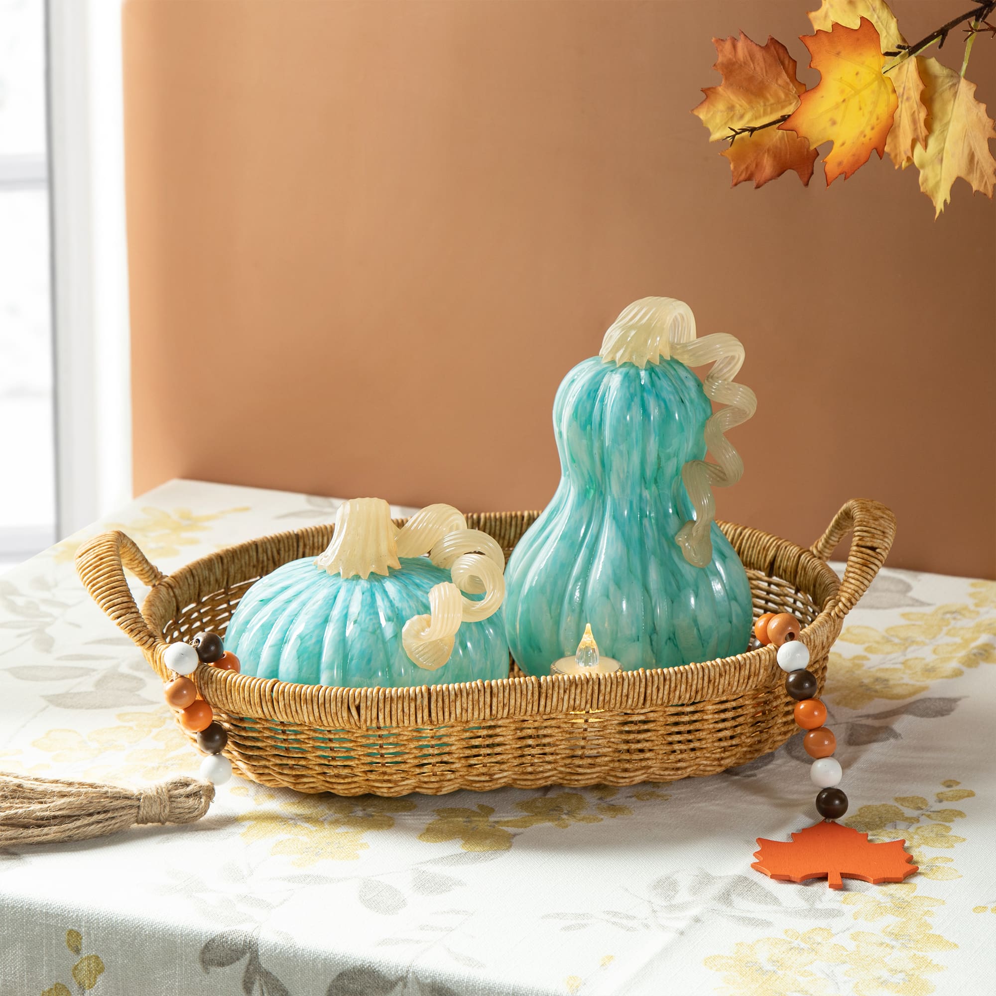 Glitzhome&#xAE; 8.5&#x22; Fall Turquoise Glass Gourd