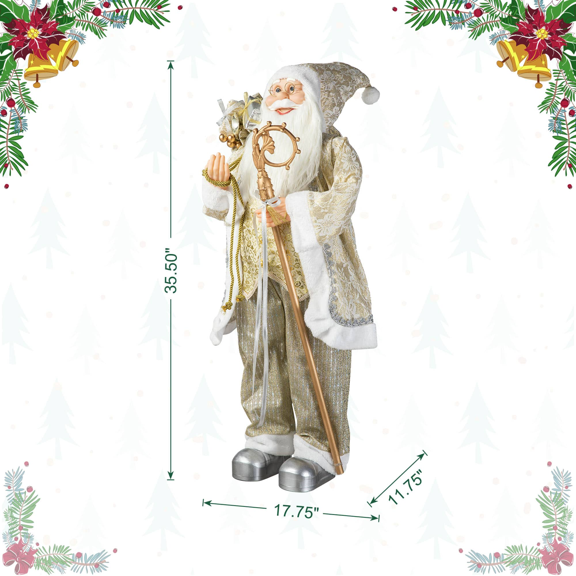 Glitzhome&#xAE; 35.5&#x22; Faux Fur Elegant Christmas Santa Figurine