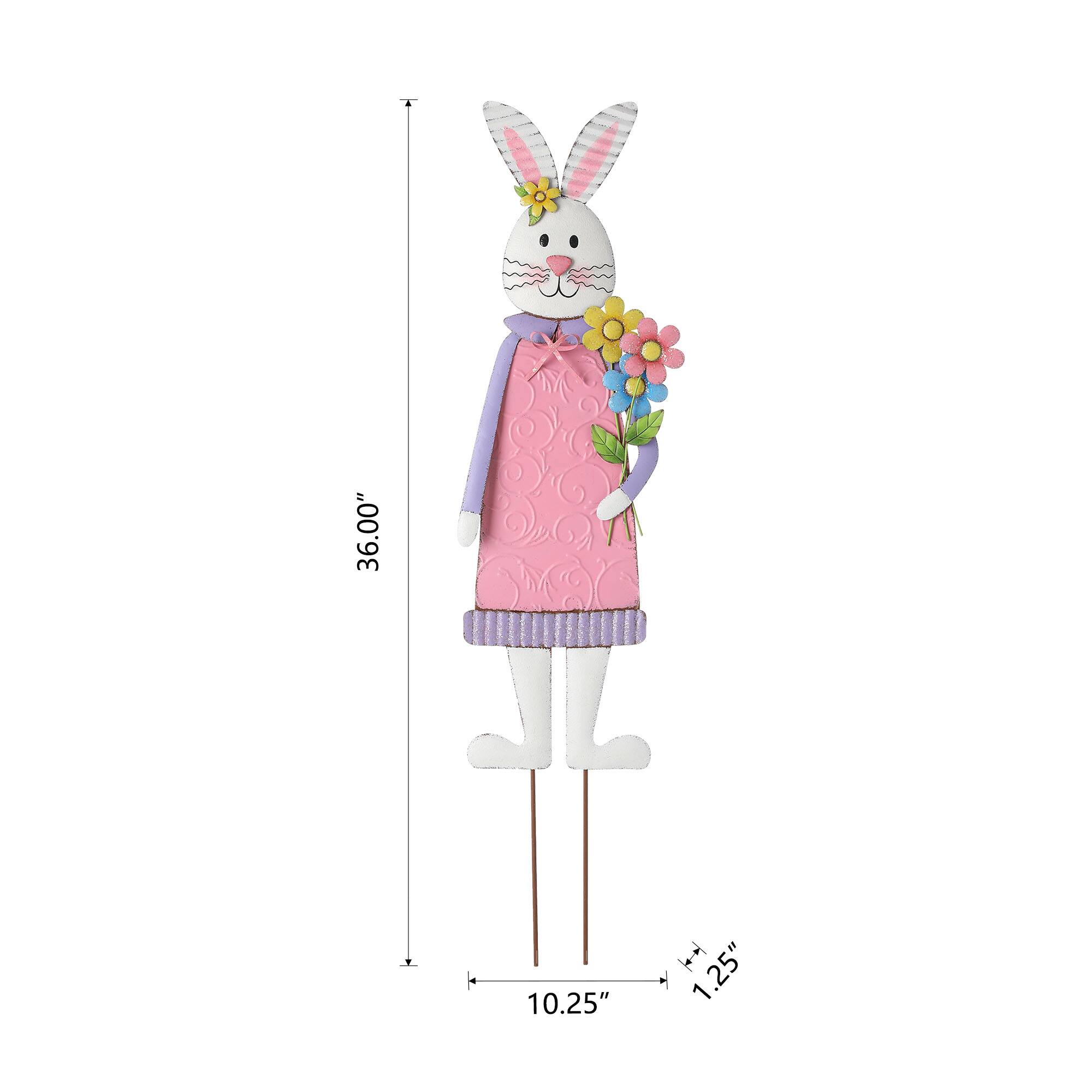 Glitzhome&#xAE; 36&#x22; Easter Bunny Girl Metal D&#xE9;cor