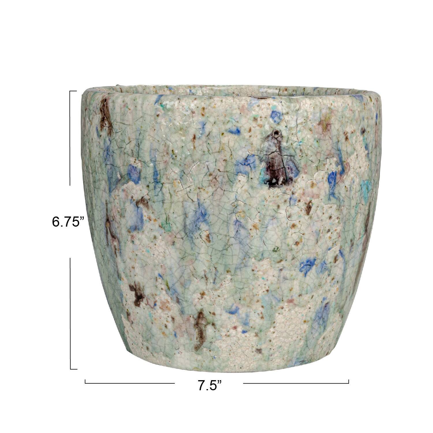 Hello Honey® 7.5" Blue Crackle Glaze Terra Cotta Planter