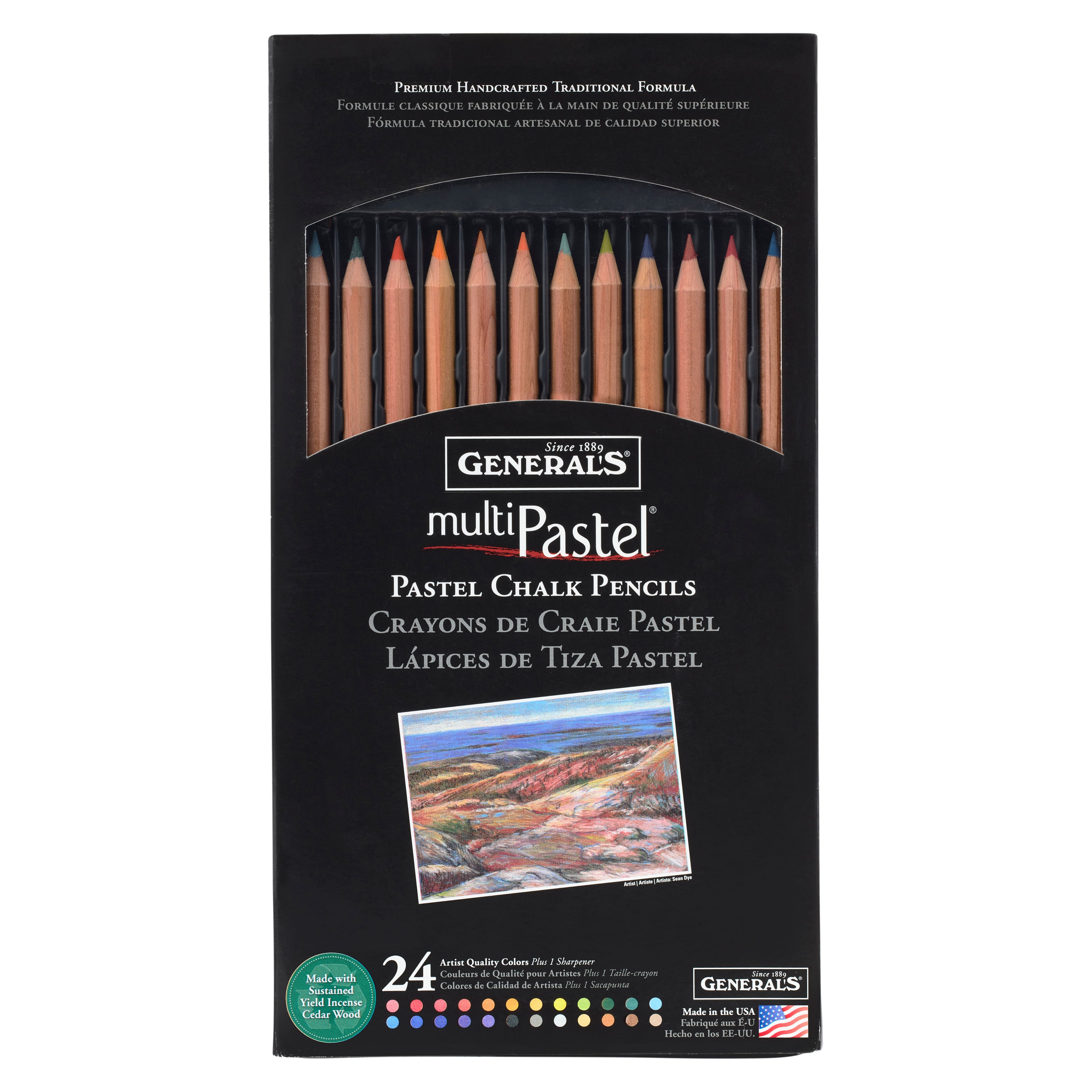 Generals Multi Pastel Chalk Pencils Set Of 24 Colors 1 Sharpener 