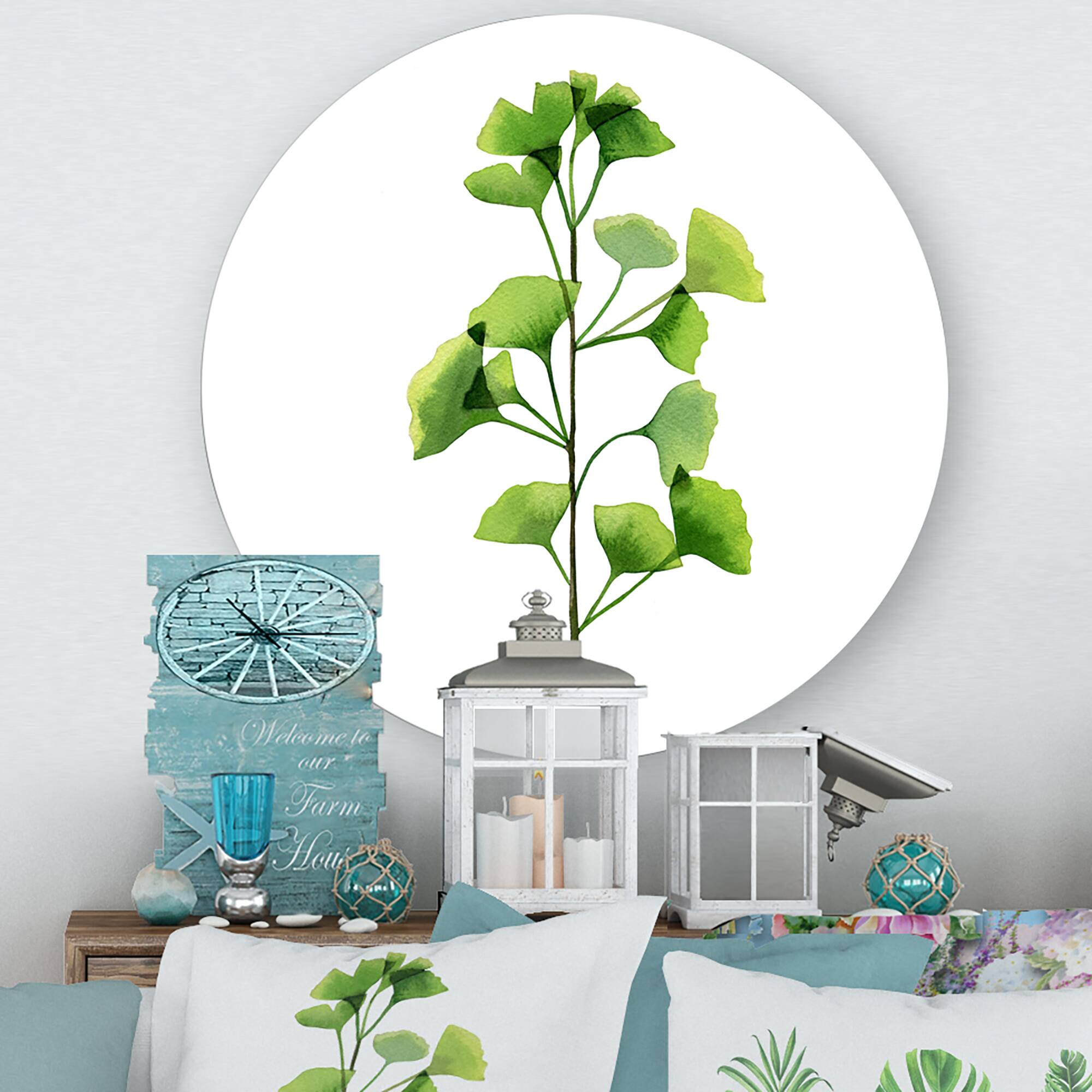 Designart - Green Field Plant Foliage - Farmhouse Metal Circle Wall Art