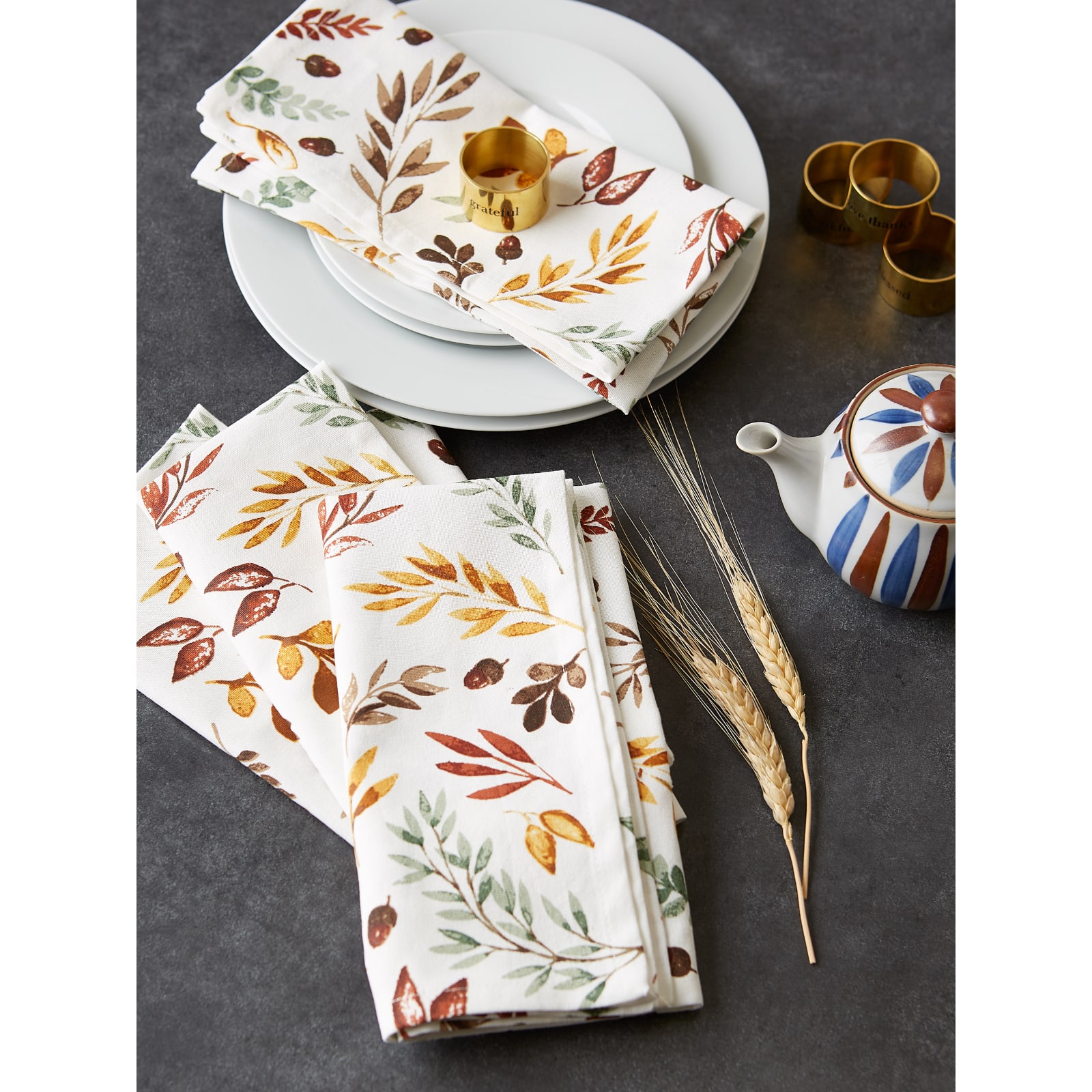 Fall Leaves Dinner Table Napkins 6 Set