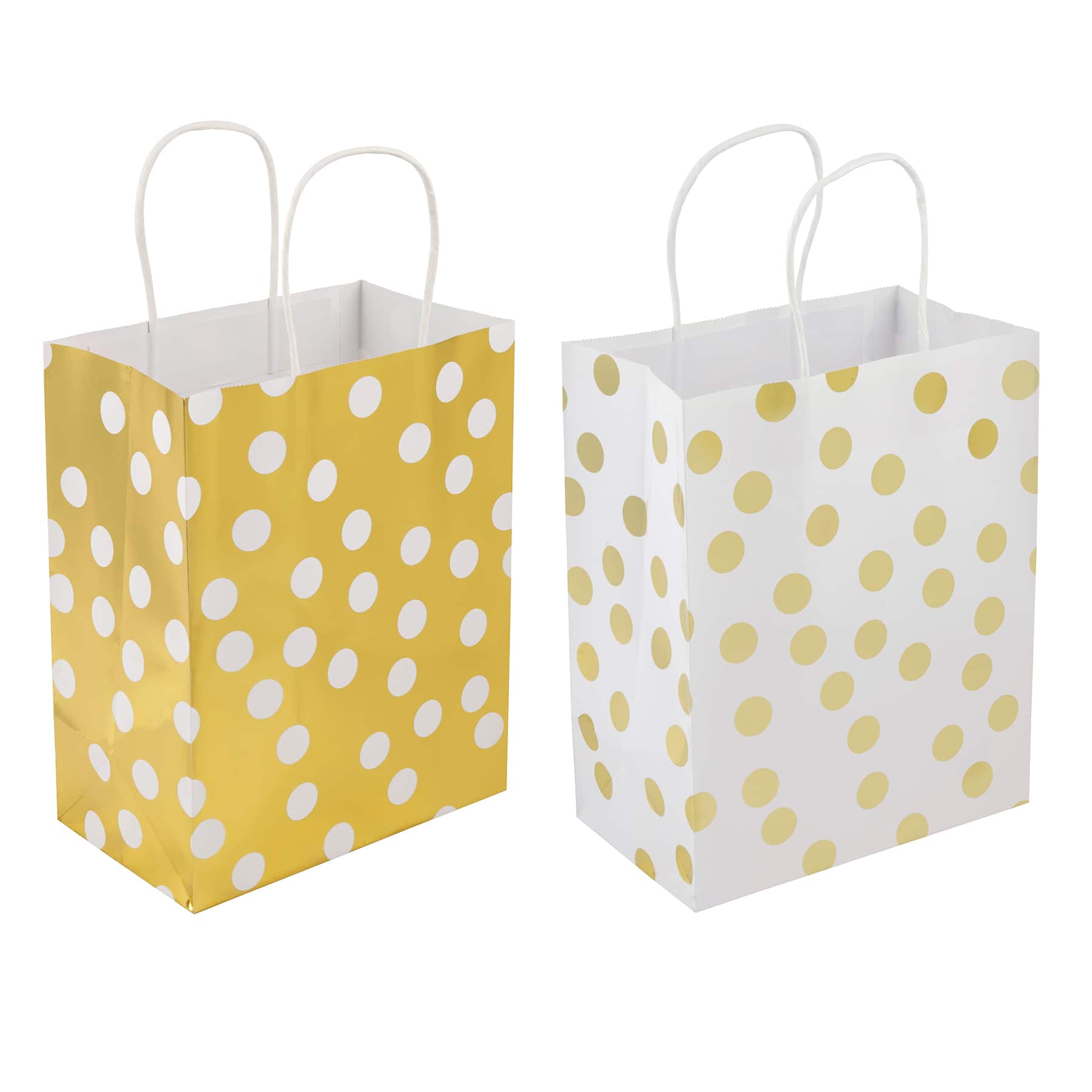 6 Packs: 13 ct. (78 total) Medium Gold &#x26; White Polka Dot Gift Bag Value Pack by Celebrate It&#x2122;