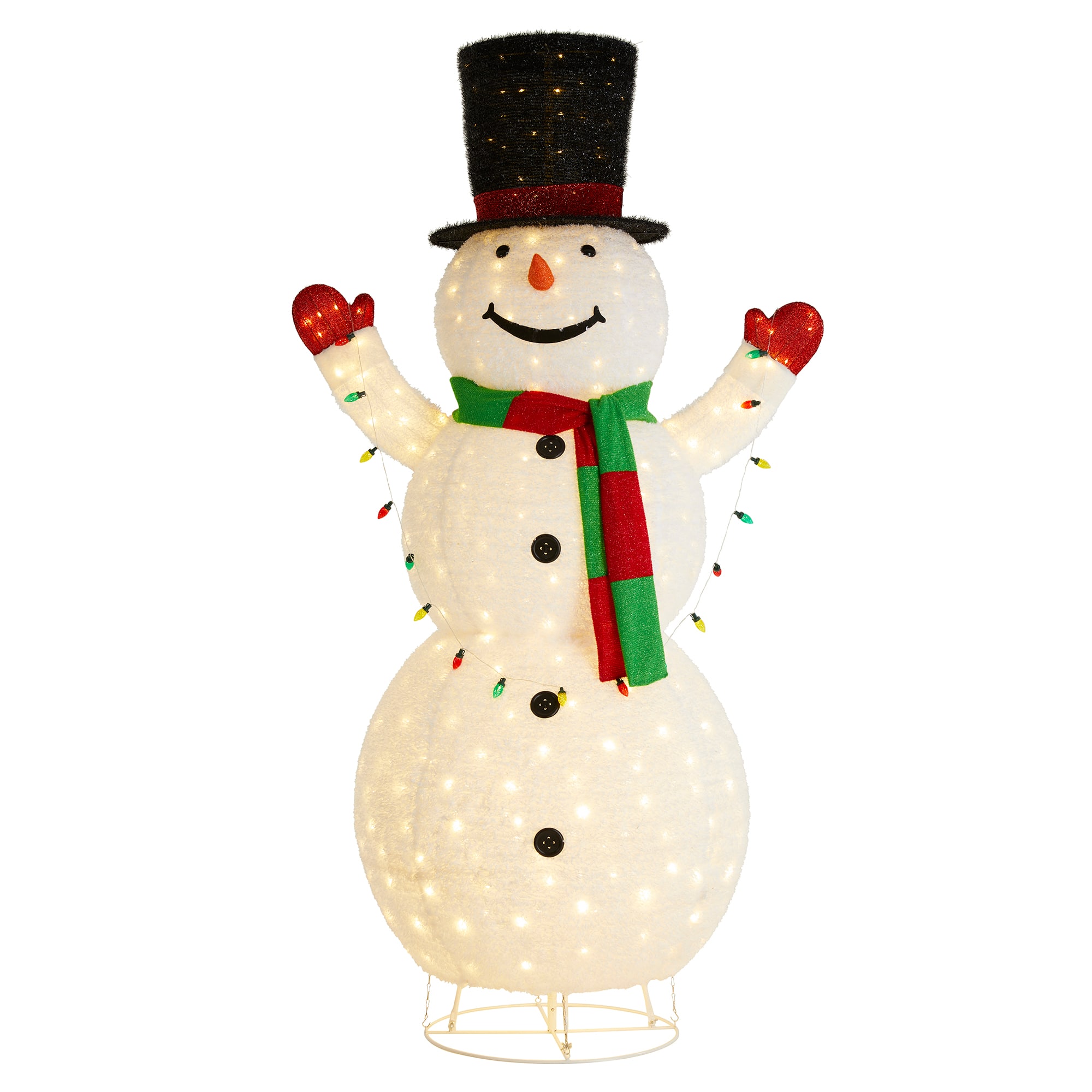 Glitzhome&#xAE; 94.5&#x22;H Lighted Christmas 3D Foldable Fabric Snowman Outdoor Decor