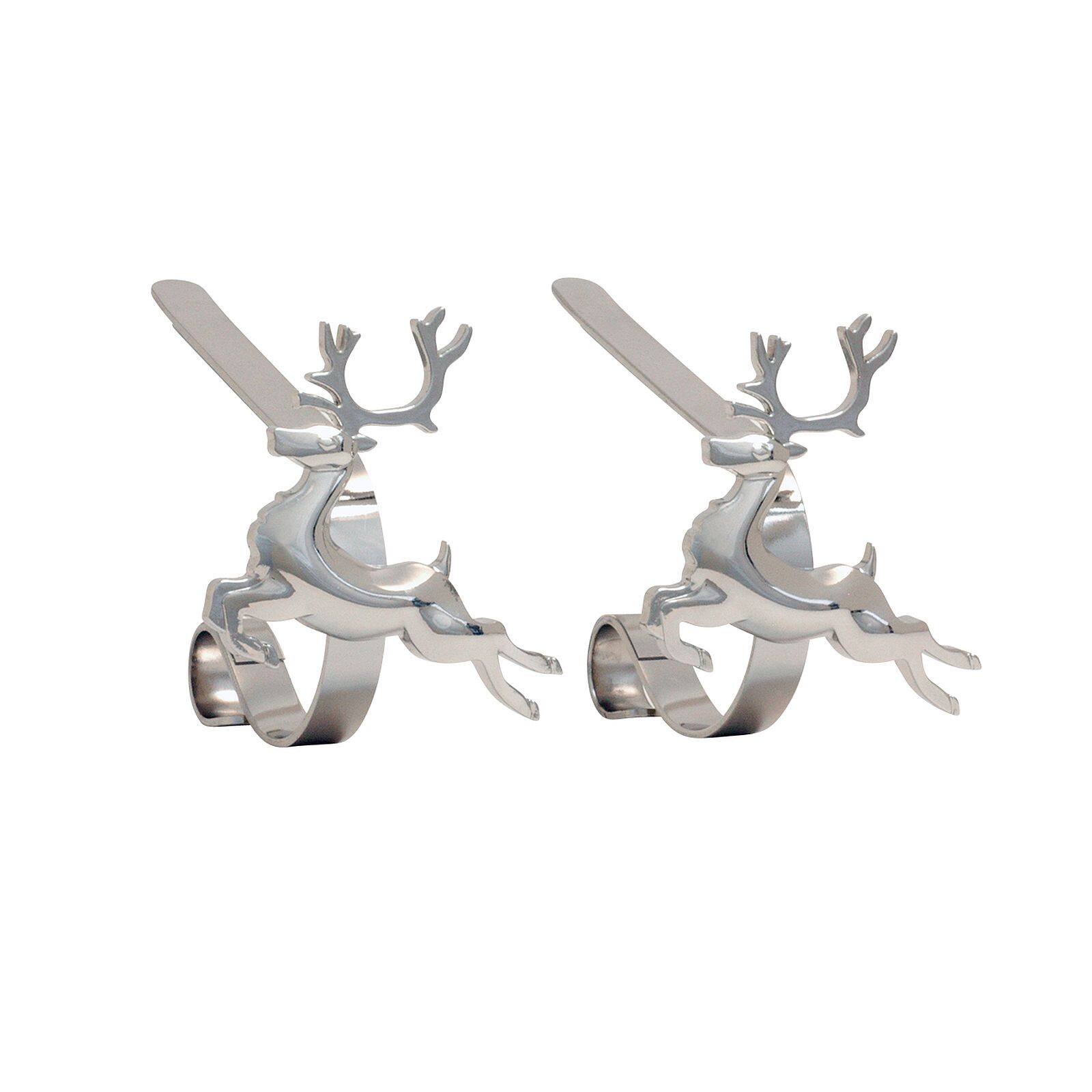 Original MantleClip® Silver Reindeer Icons Stocking Holders, 2ct.