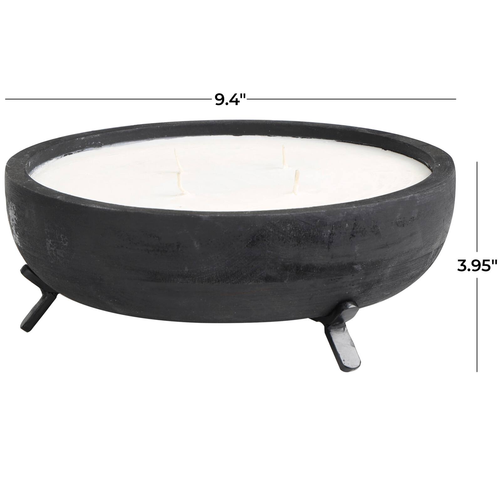 40oz. Sauvignon Blanc Scented White 4 Wick Candle in Black Wood Bowl with Metal Tripod Stand