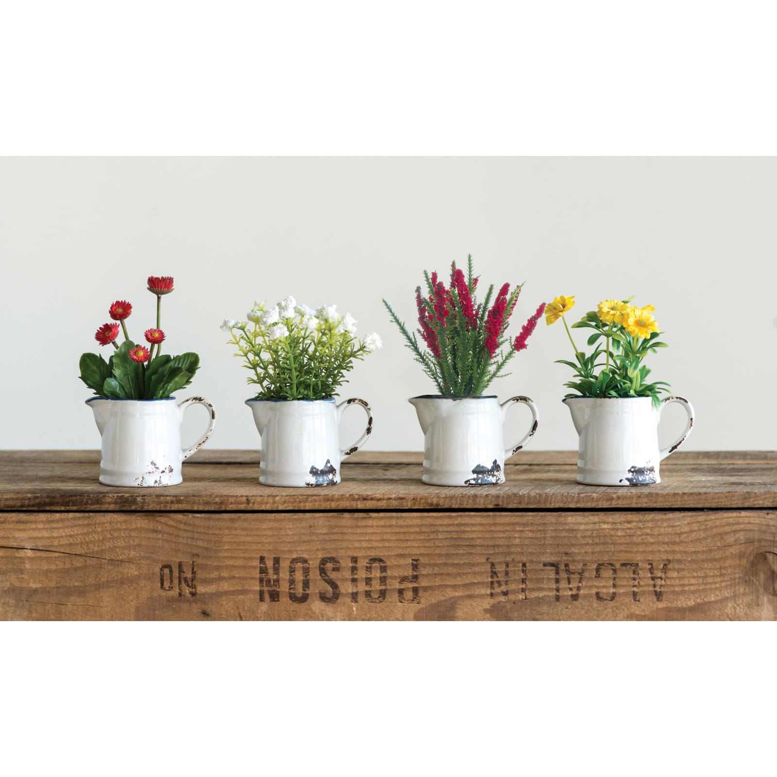 Faux Flowers in Ceramic Pitcher Set, 4ct.