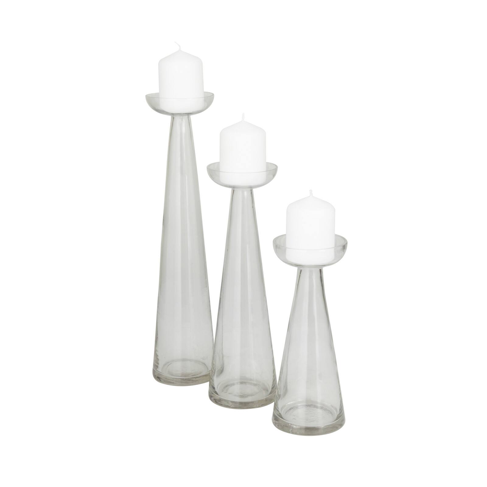 Set of 3 Clear Glass Contemporary Candle Holder, 3" x 3" x 3"