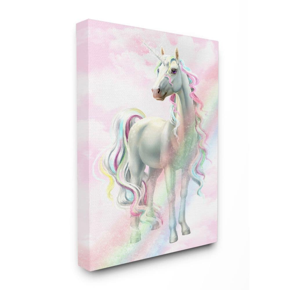 Stupell Industries Unicorn Rainbow Clouds Pink Children&#x27;s Dream Fantasy Canvas Wall Art