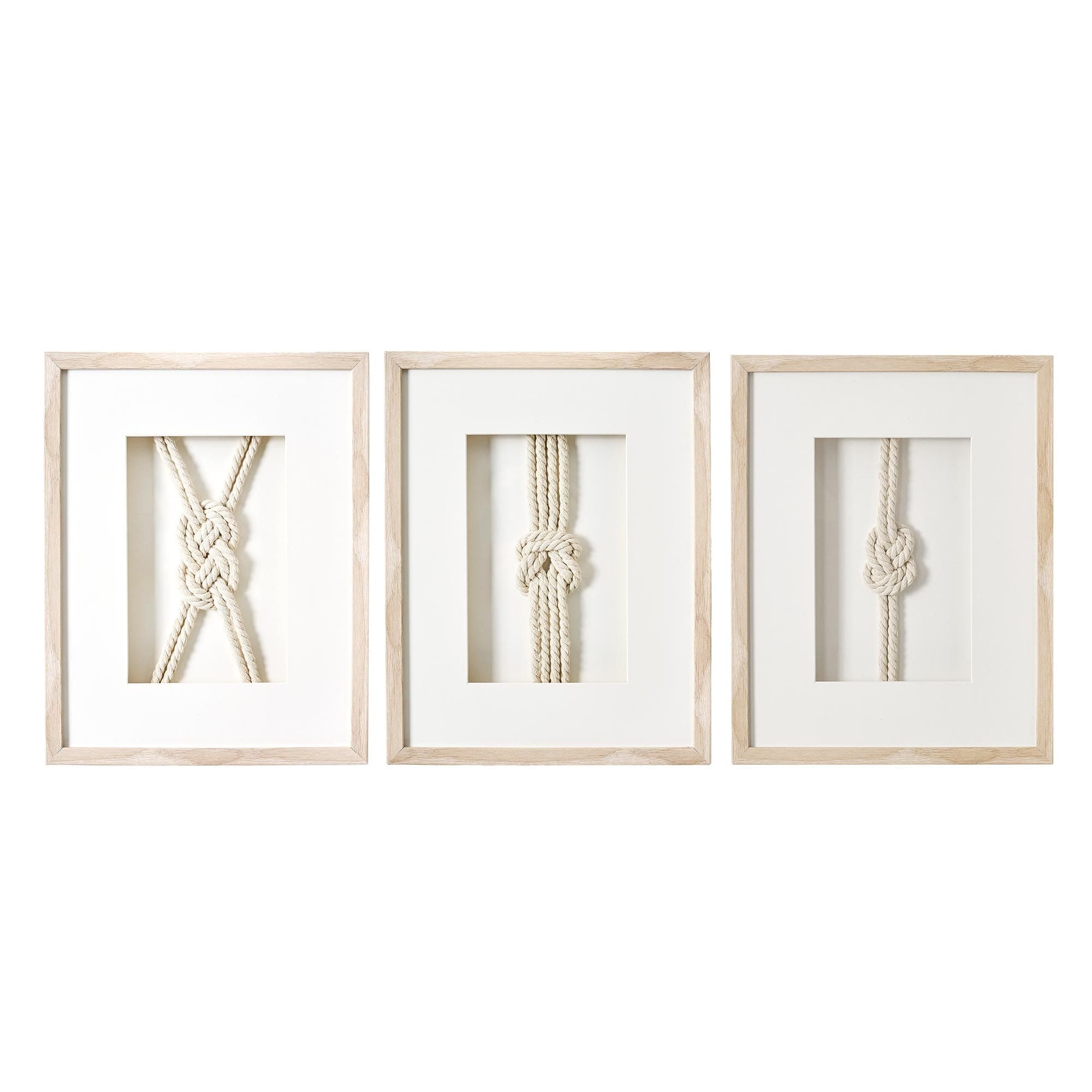 American Art Decor Naut Shore Framed Nautical Knots Wall Decor in Natural 3-piece set - 14&#x22; x 11&#x22;