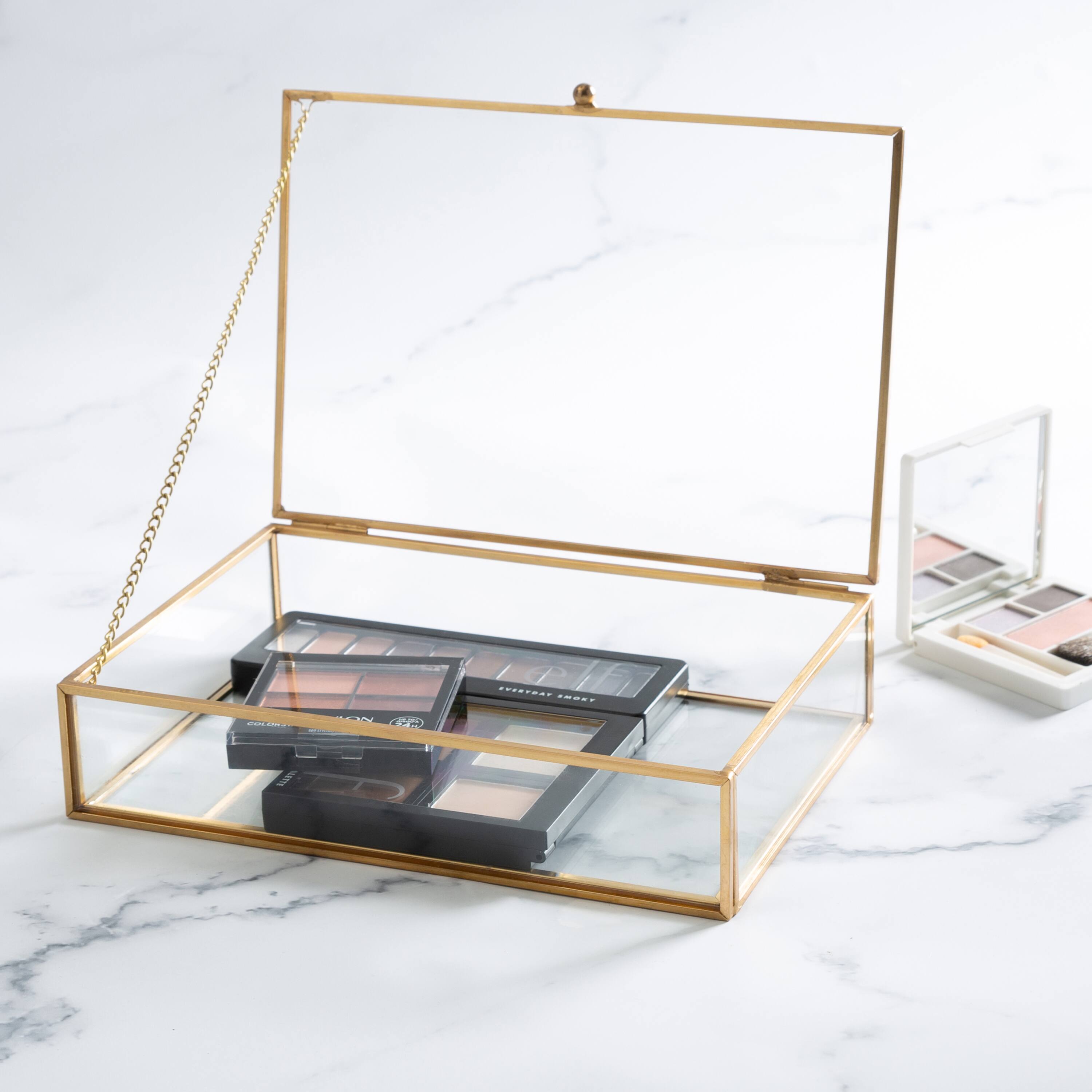 Home Details 9&#x22; Gold Vintage Glass Keepsake Box