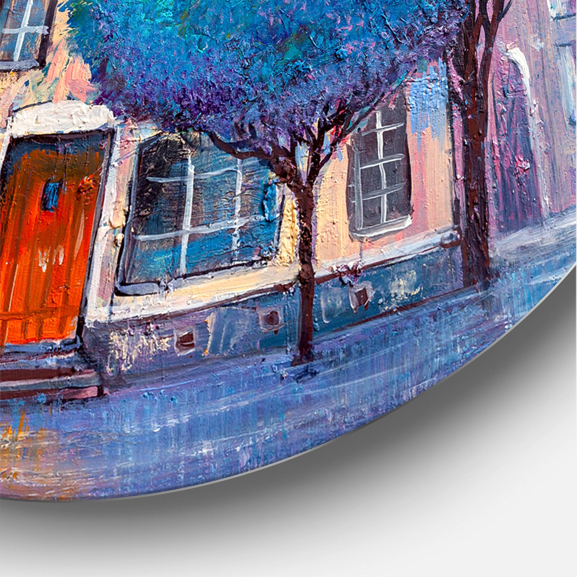 Designart - House With Red Roof and Colorful Autumn Trees - Modern Metal Circle Wall Art