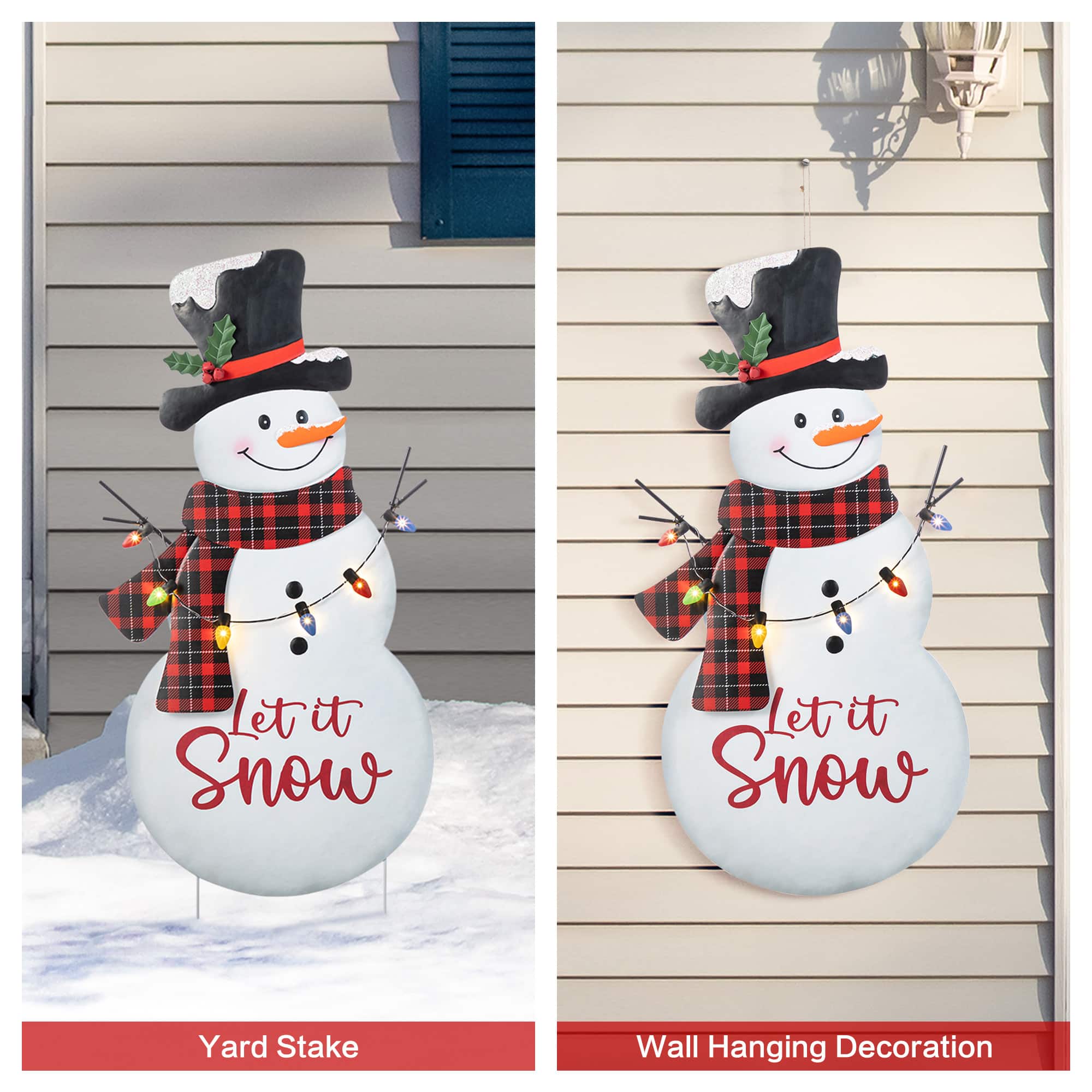 Glitzhome&#xAE; 36&#x22; Lighted Metal Christmas Snowman Yard Stake with Colorful Bulbs