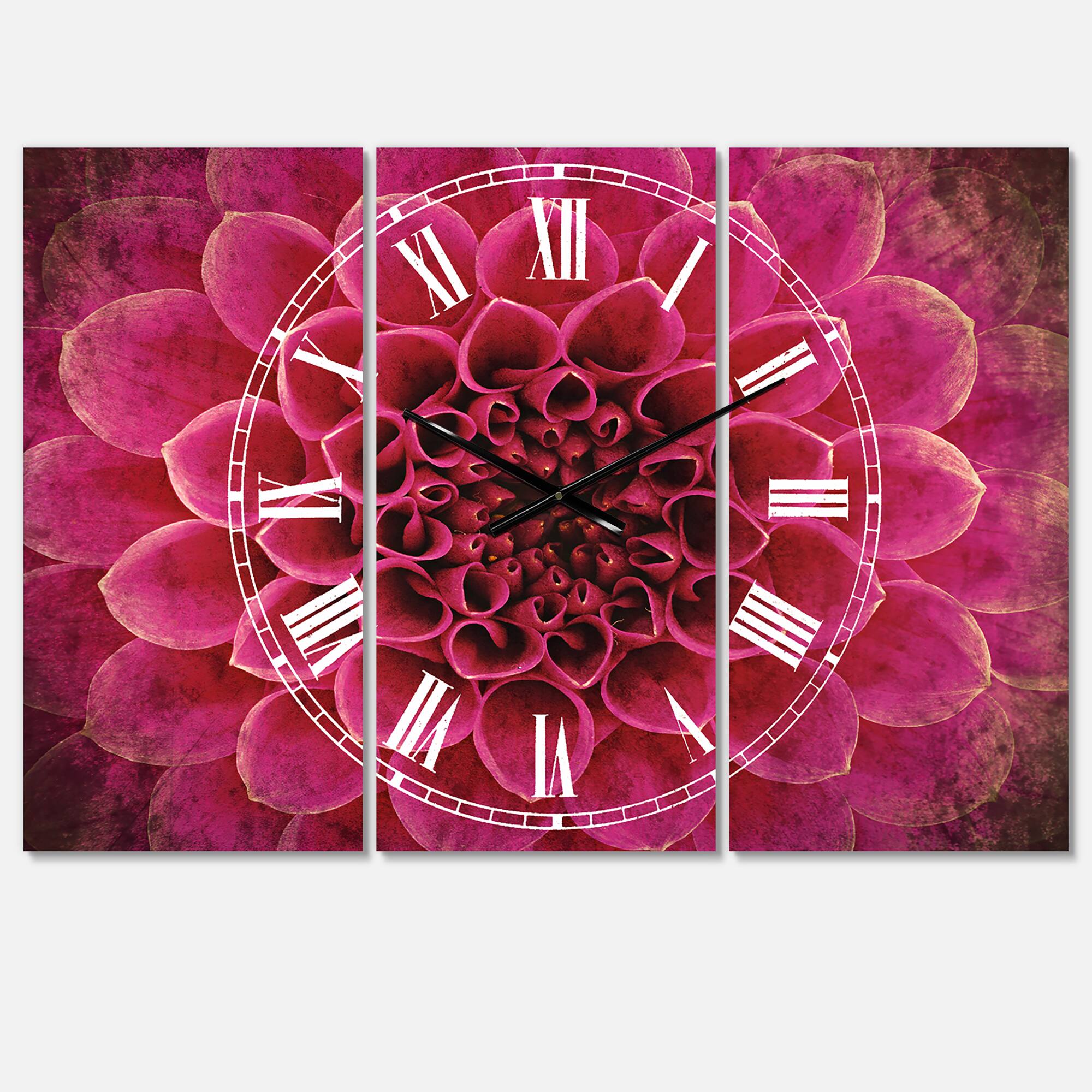 Designart 'Dark Pink Abstract Flower Petals Traditional Multipanel Wall Clock