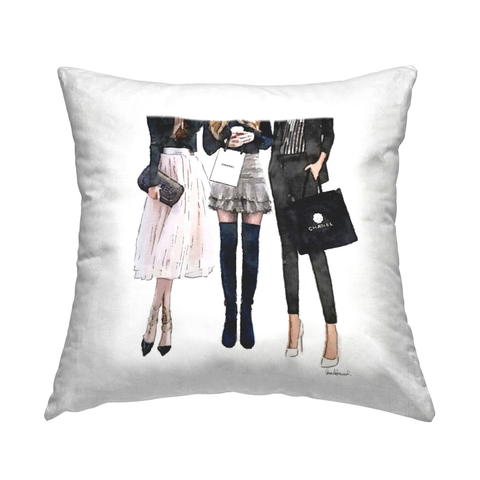 Stupell Industries Fashion Model Girls Glam Upscale Brands Throw Pillow, 18" x 18"