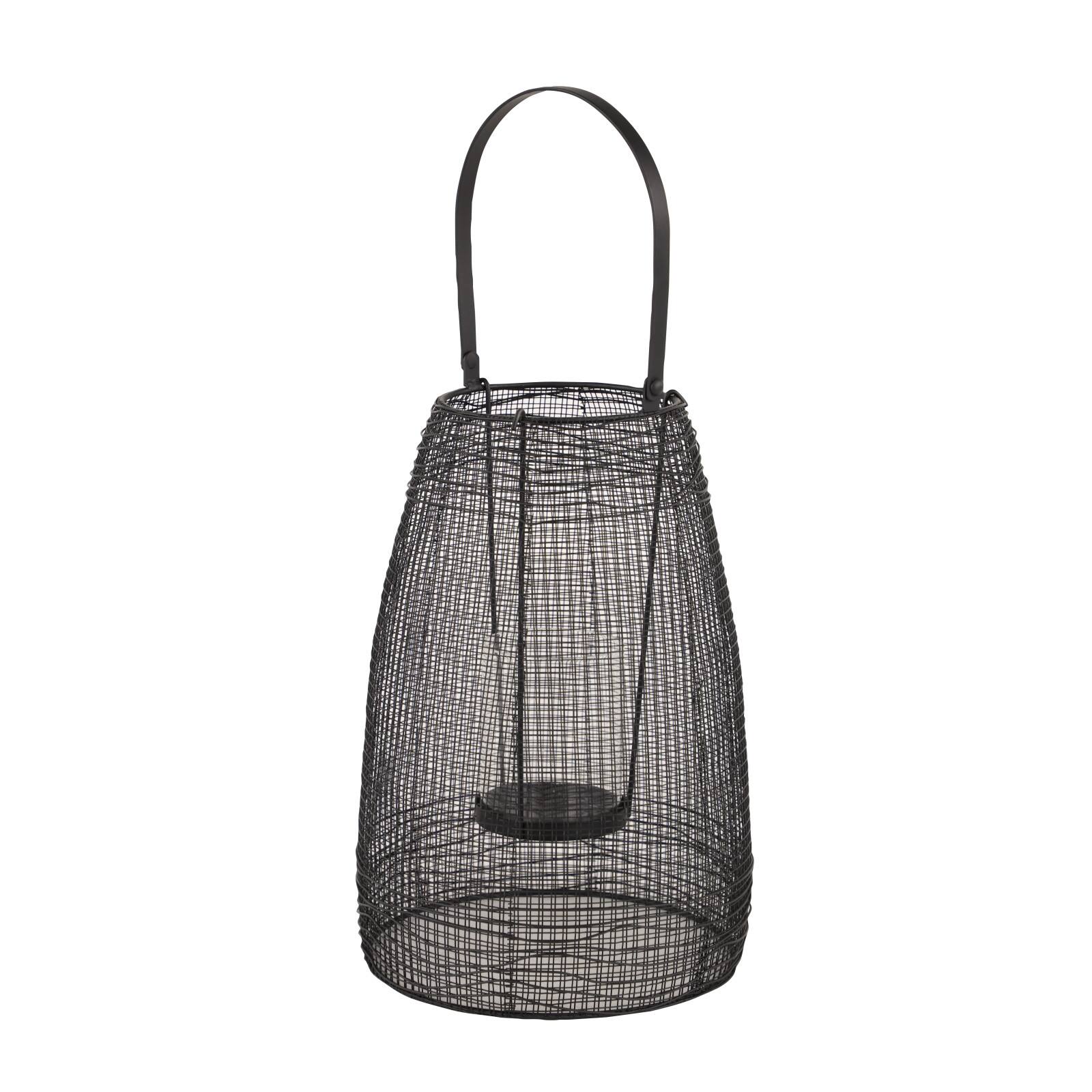 Black Iron Modern Candle Holder Lantern, 13&#x22; x 8&#x22; x 8&#x22;