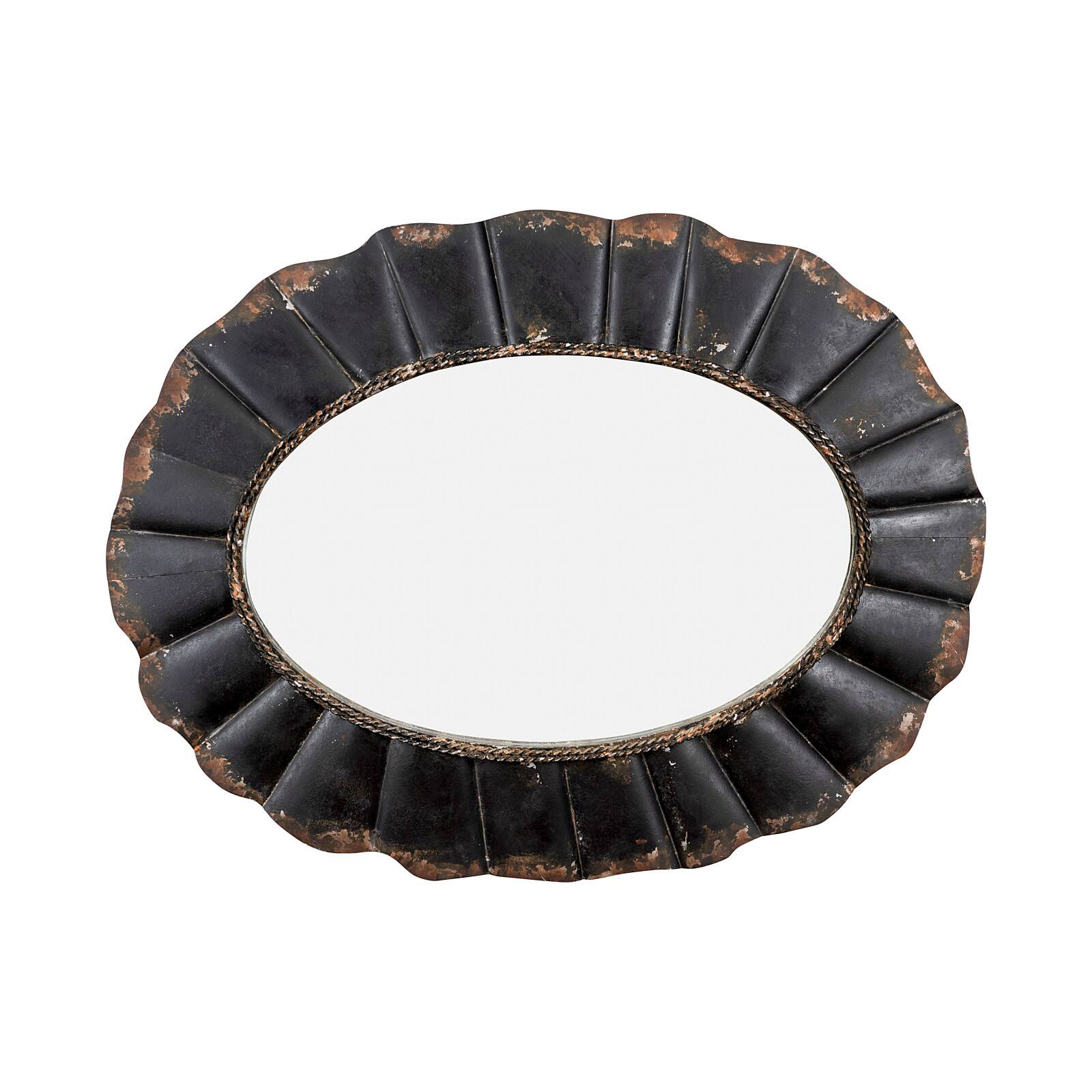 31&#x22; Black Oval Scalloped Metal Mirror