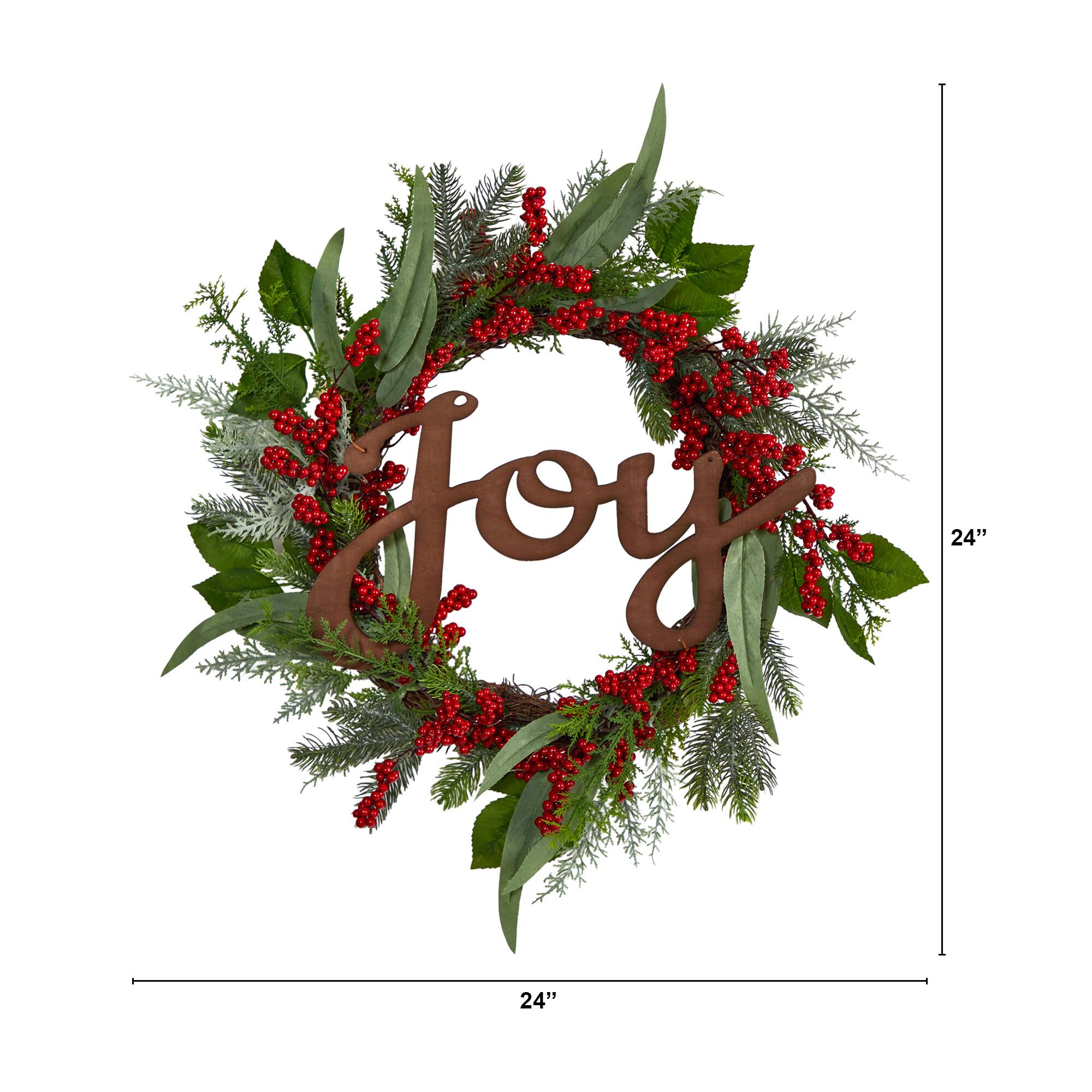 24" Red Joy & Berries Christmas Wreath