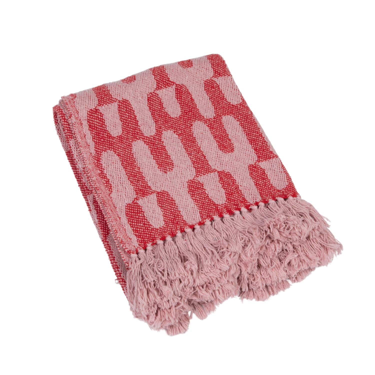 60&#x22; Red &#x26; Pink Patterned Throw Blanket with Fringe