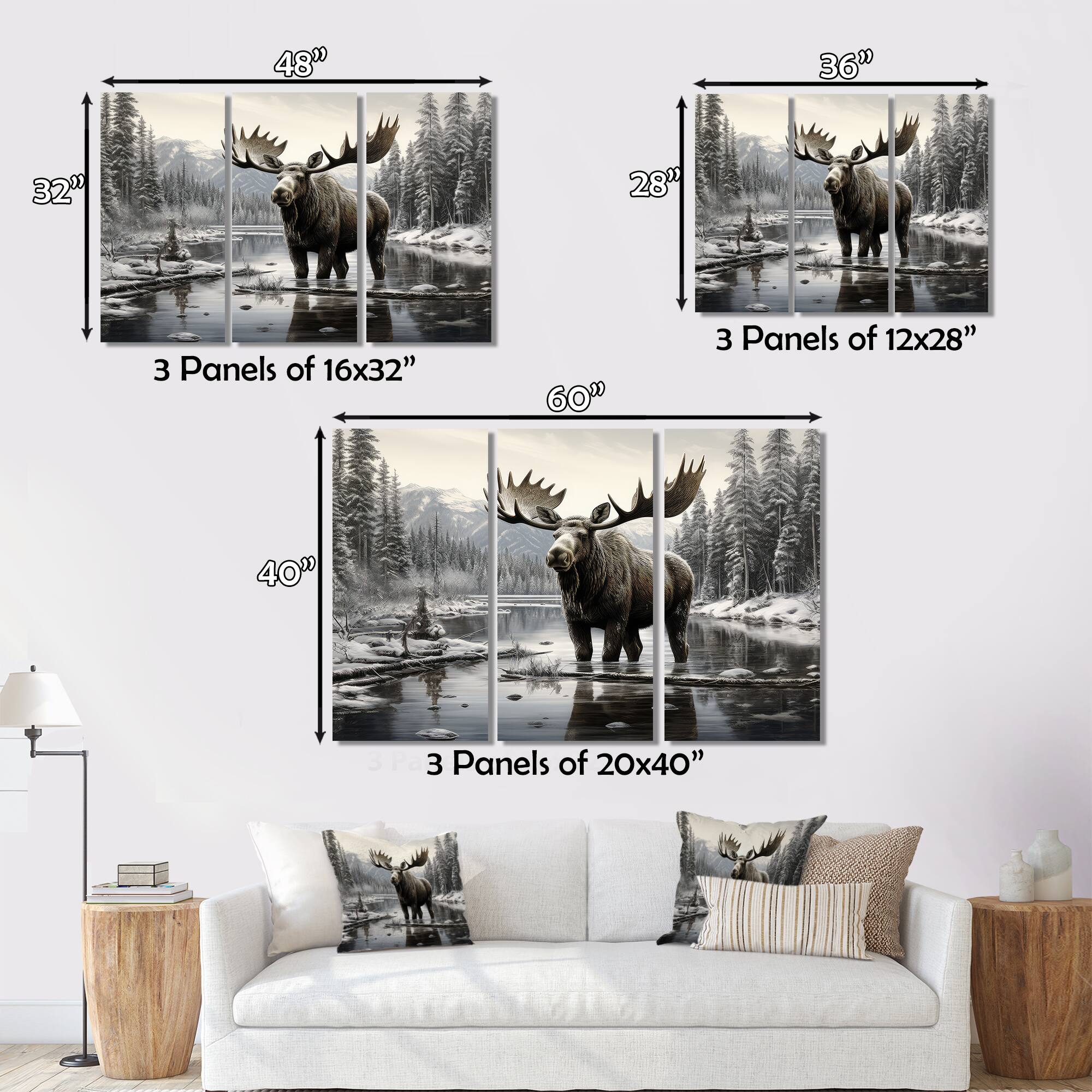Designart "Brown White Moose Winter Majesty" Animals Wall Decor