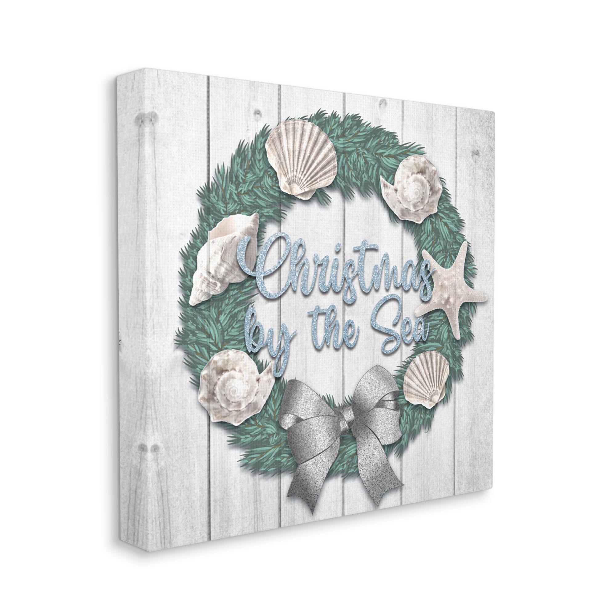 Stupell Industries Christmas By The Sea Nautical Wreath Canvas Wall Art