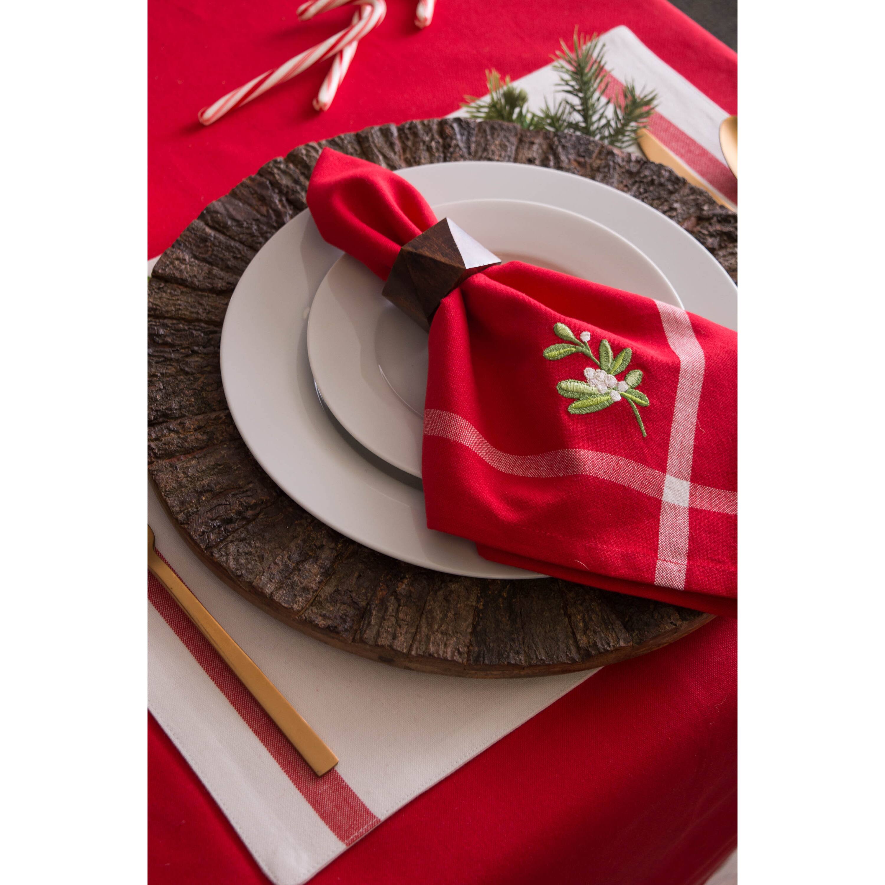 DII&#xAE; Red Embroidered Mistletoe Corner with Border Napkins, 6ct.