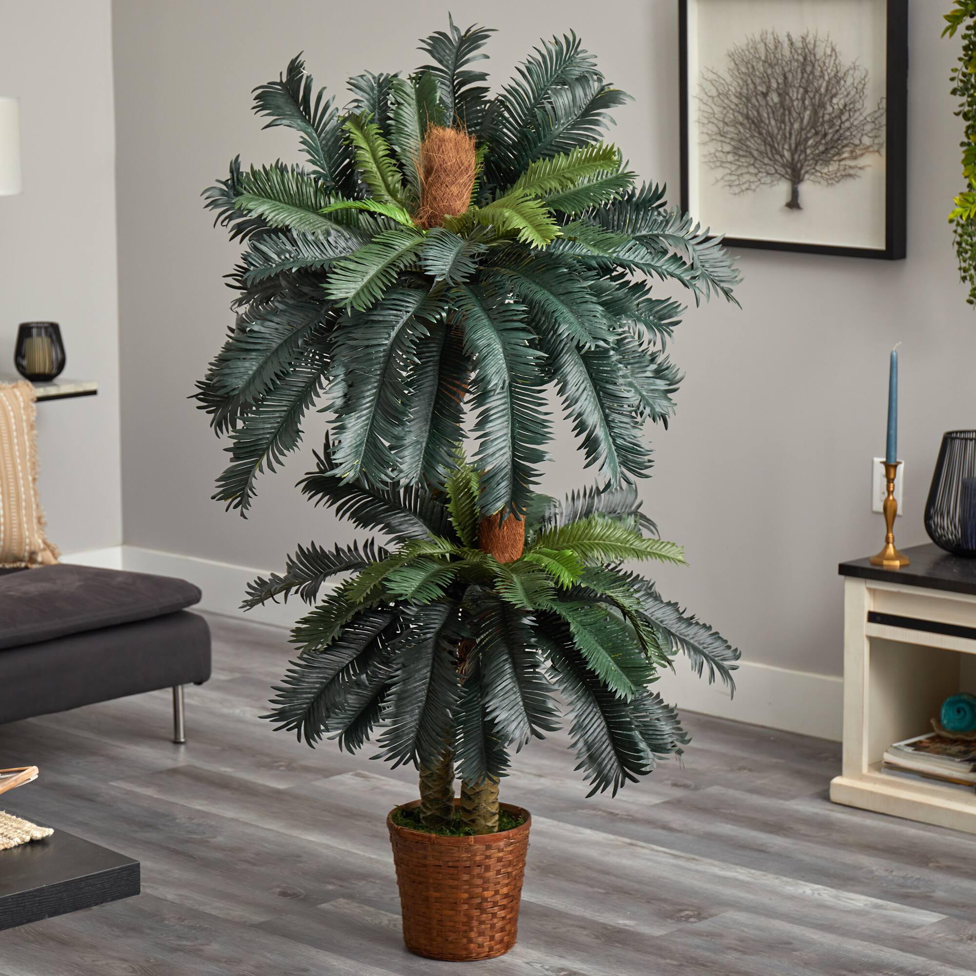 5ft. and 3ft. Potted Double Sago Palm Artificial Tree