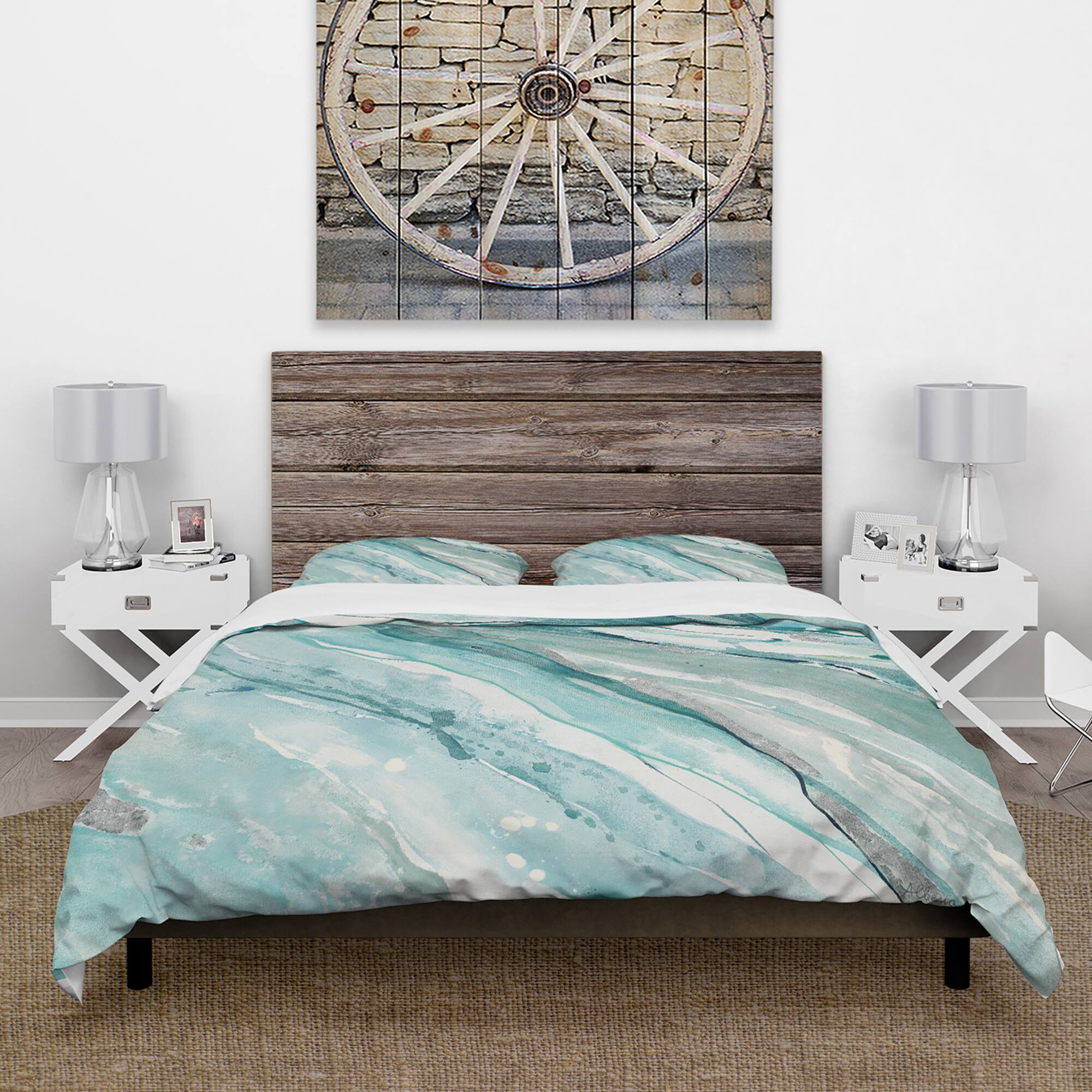 Designart Silver Springs II Blue Green Farmhouse Duvet Cover Set