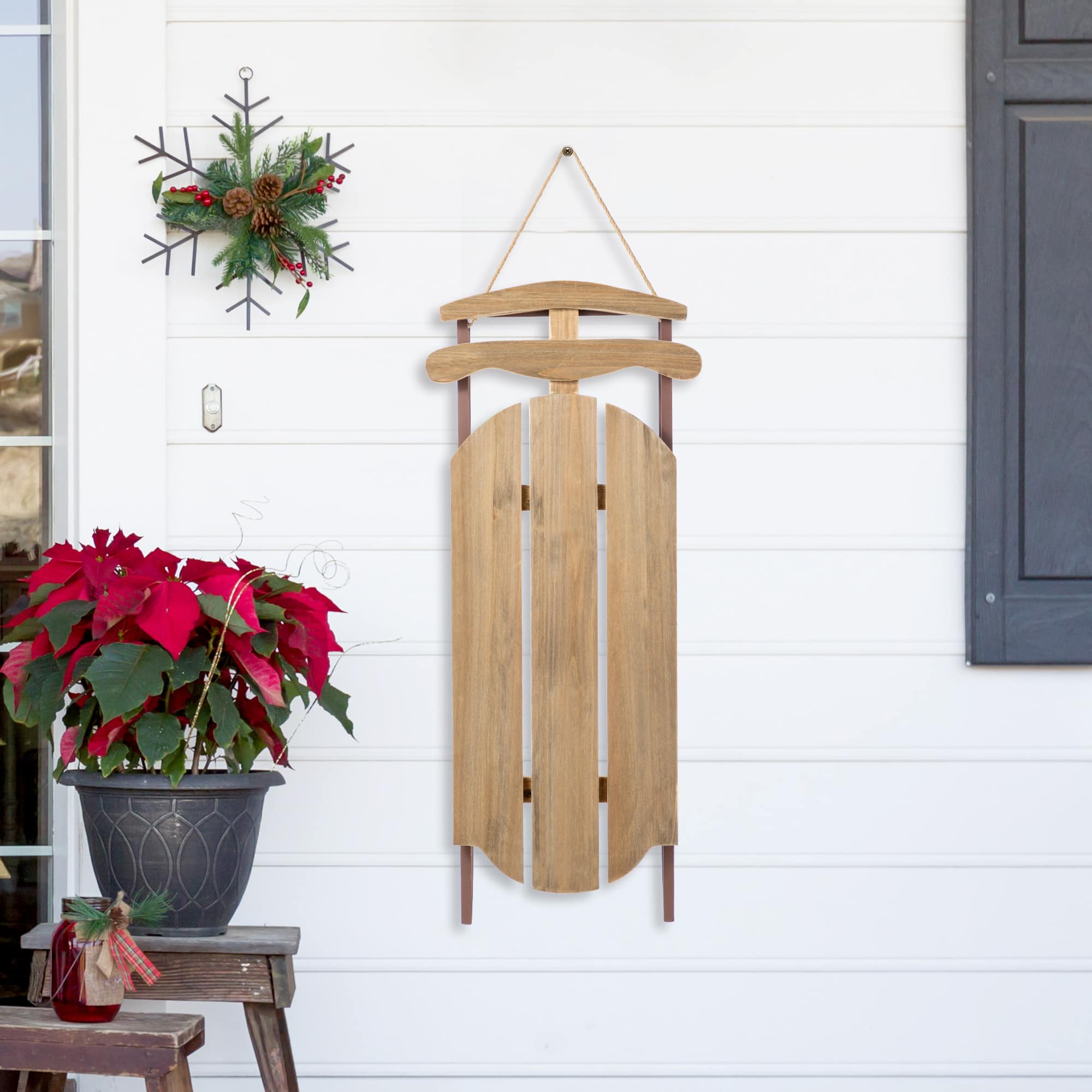 Glitzhome&#xAE; 34.25&#x22;&#xA0;Wooden Natural Christmas Sleigh Porch Decor