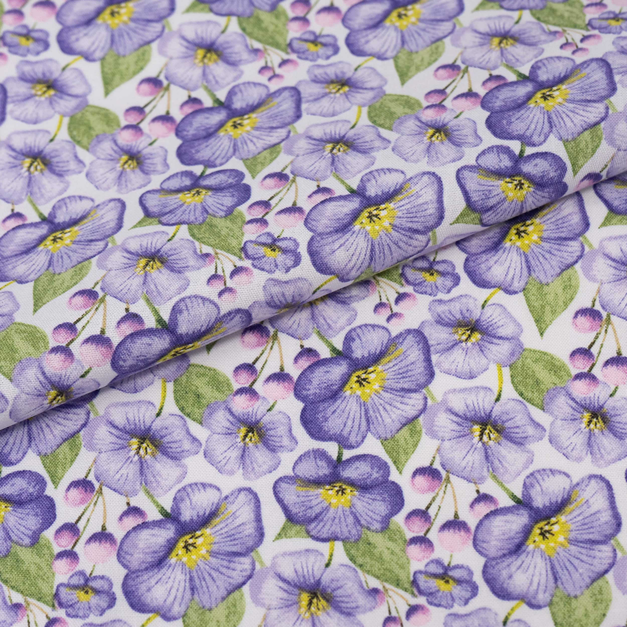 SINGER Packed Purple Blooms &#x26; Leaves Cotton Fabric