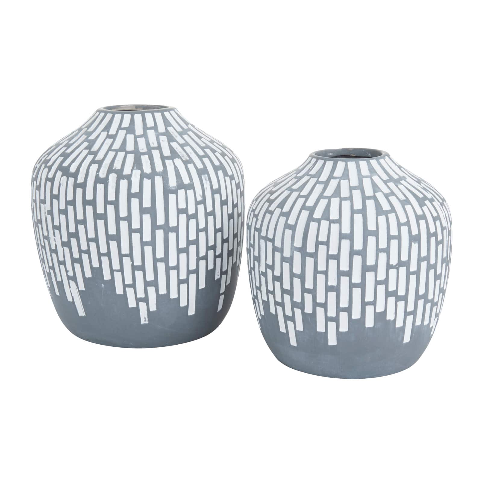 Set of 2 Grey Ceramic Modern Vases, 7" x 13" x 6"