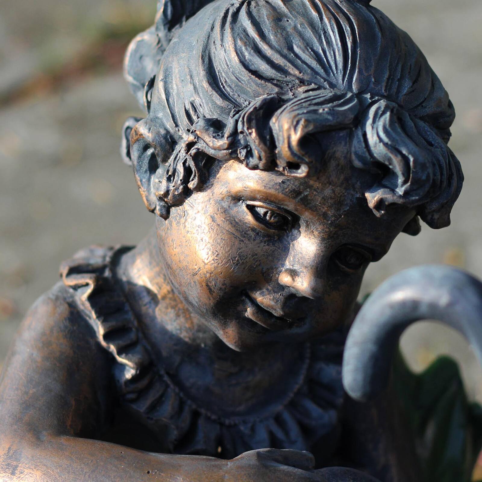 23.5&#x22; Bronze Children with Umbrella Outdoor Garden Water Fountain