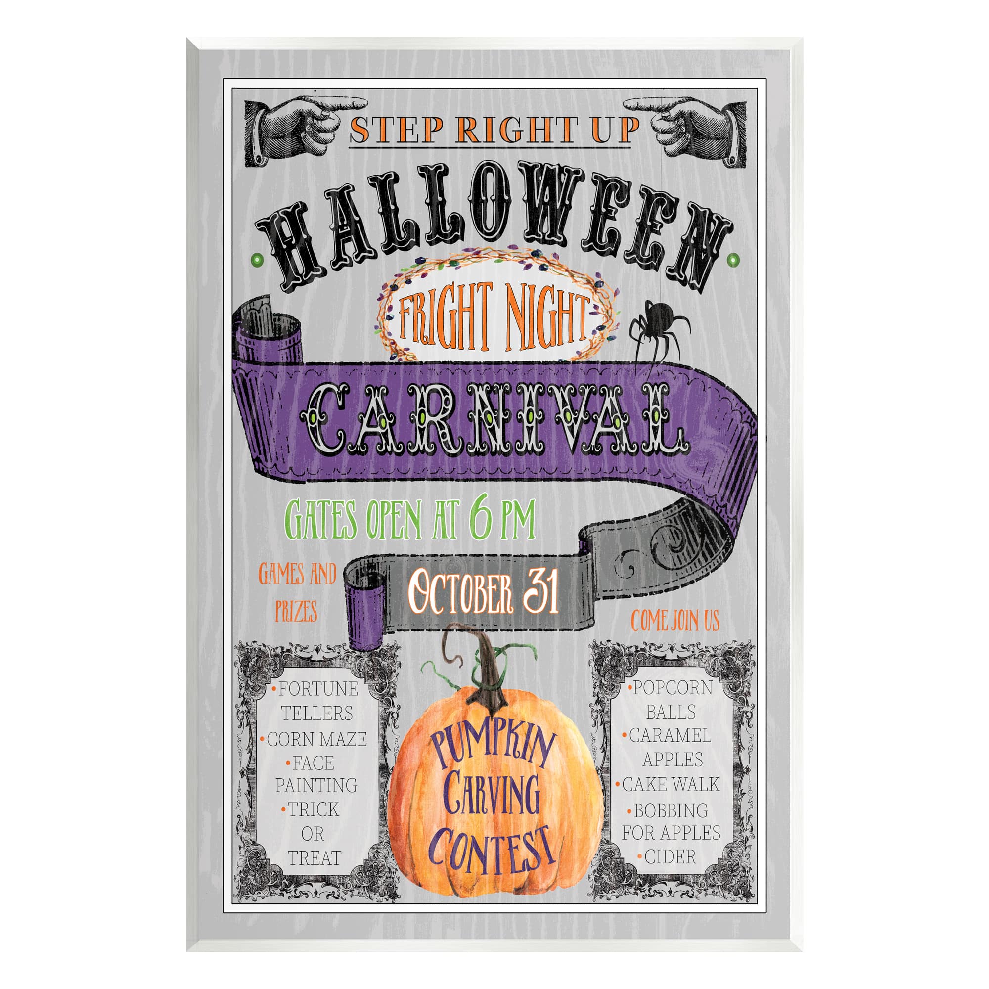 Stupell Industries Halloween Fright Night Carnival Sign Wall Plaque Art