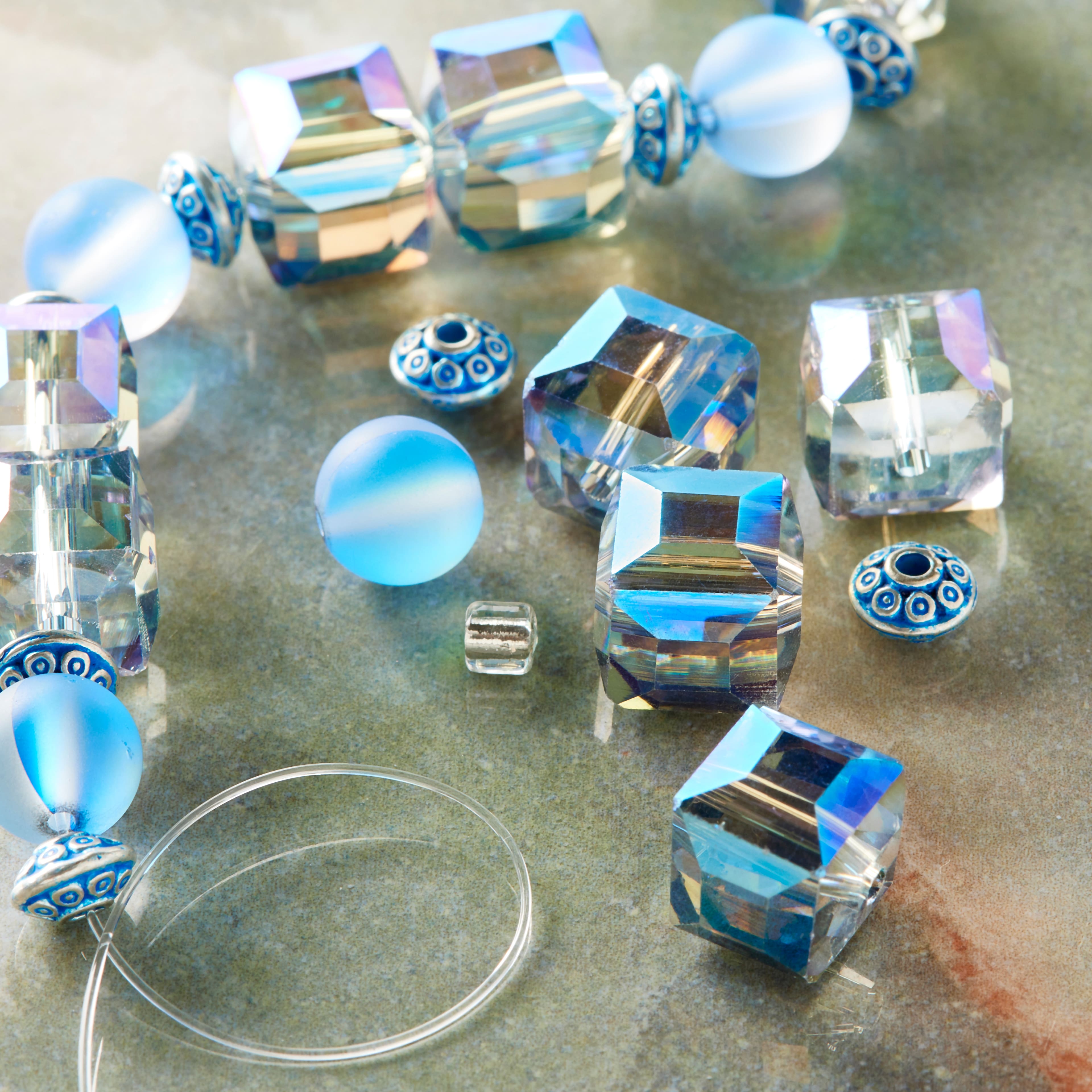 Aqua Mixed Glass Round & Cube Beads by Bead Landing™
