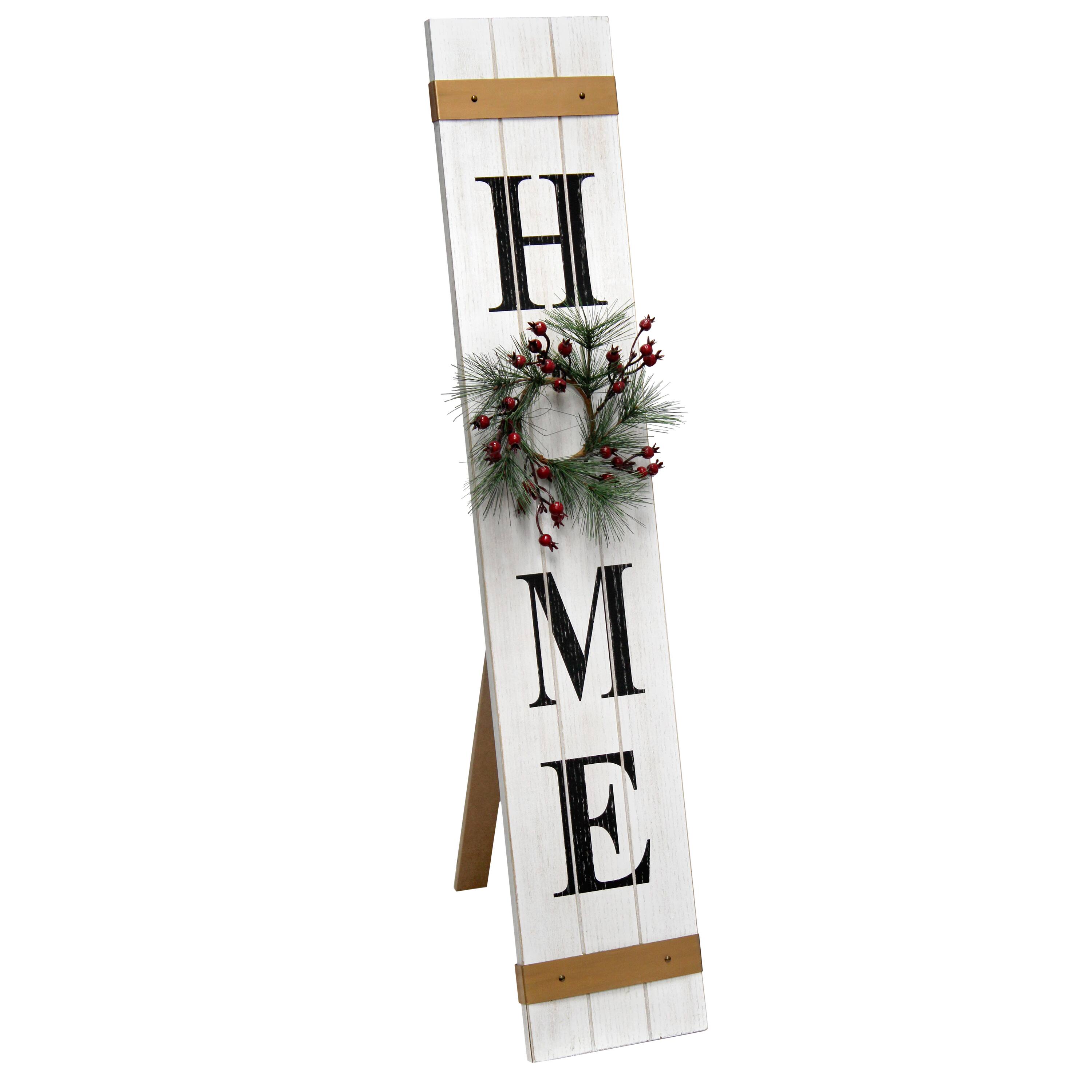 Elegant Designs&#x2122; 3.5ft. White Wash Home Porch Sign with 4 Floral Wreaths