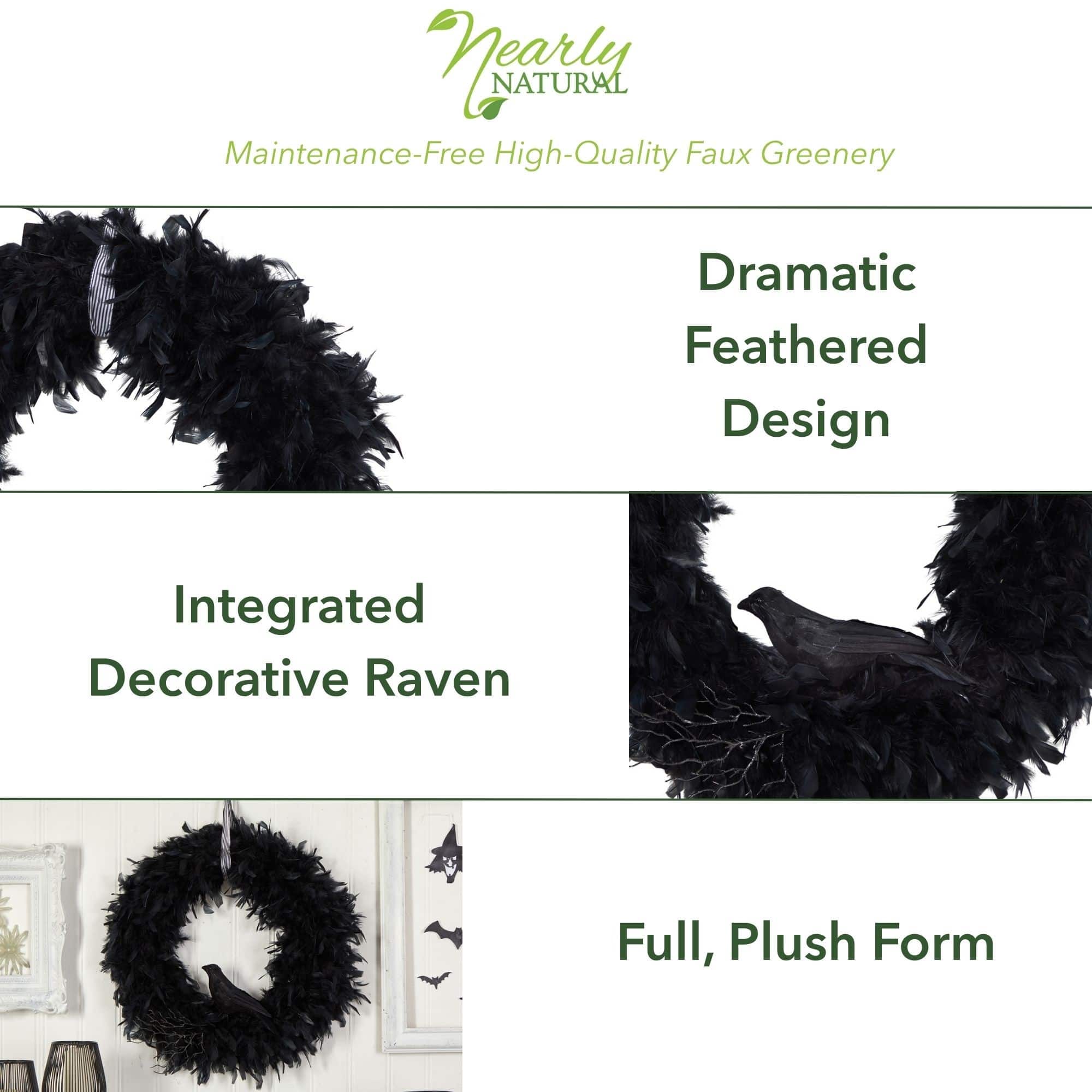 30&#x22; Halloween Raven Feather Wreath