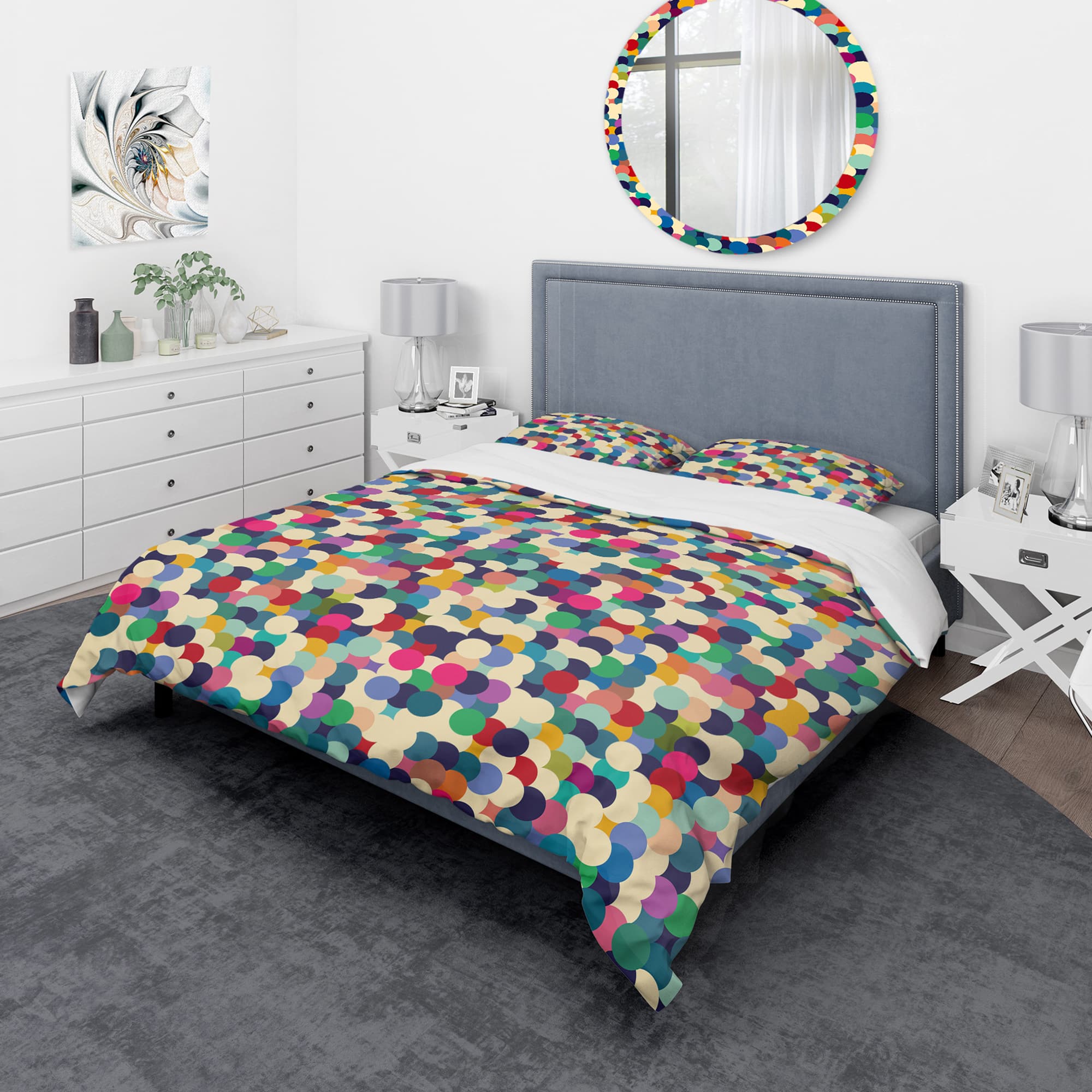Designart &#x27;Geometric Pattern with Circles&#x27; Modern &#x26; Contemporary Bedding Set - Duvet Cover &#x26; Shams