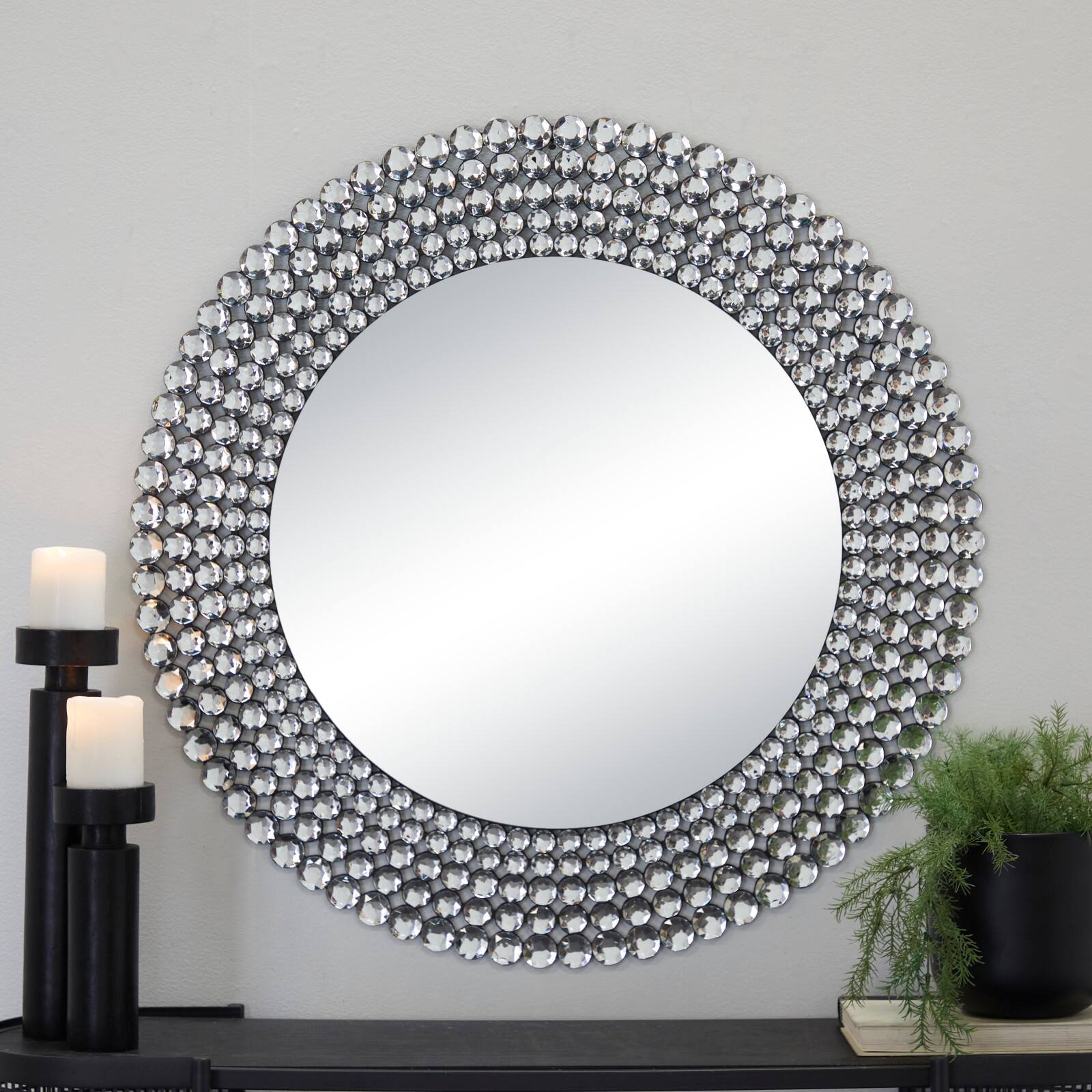Silver Glass Starburst Wall Mirror with Crystal Embellishment 36&#x22; x 1&#x22; x 36&#x22;