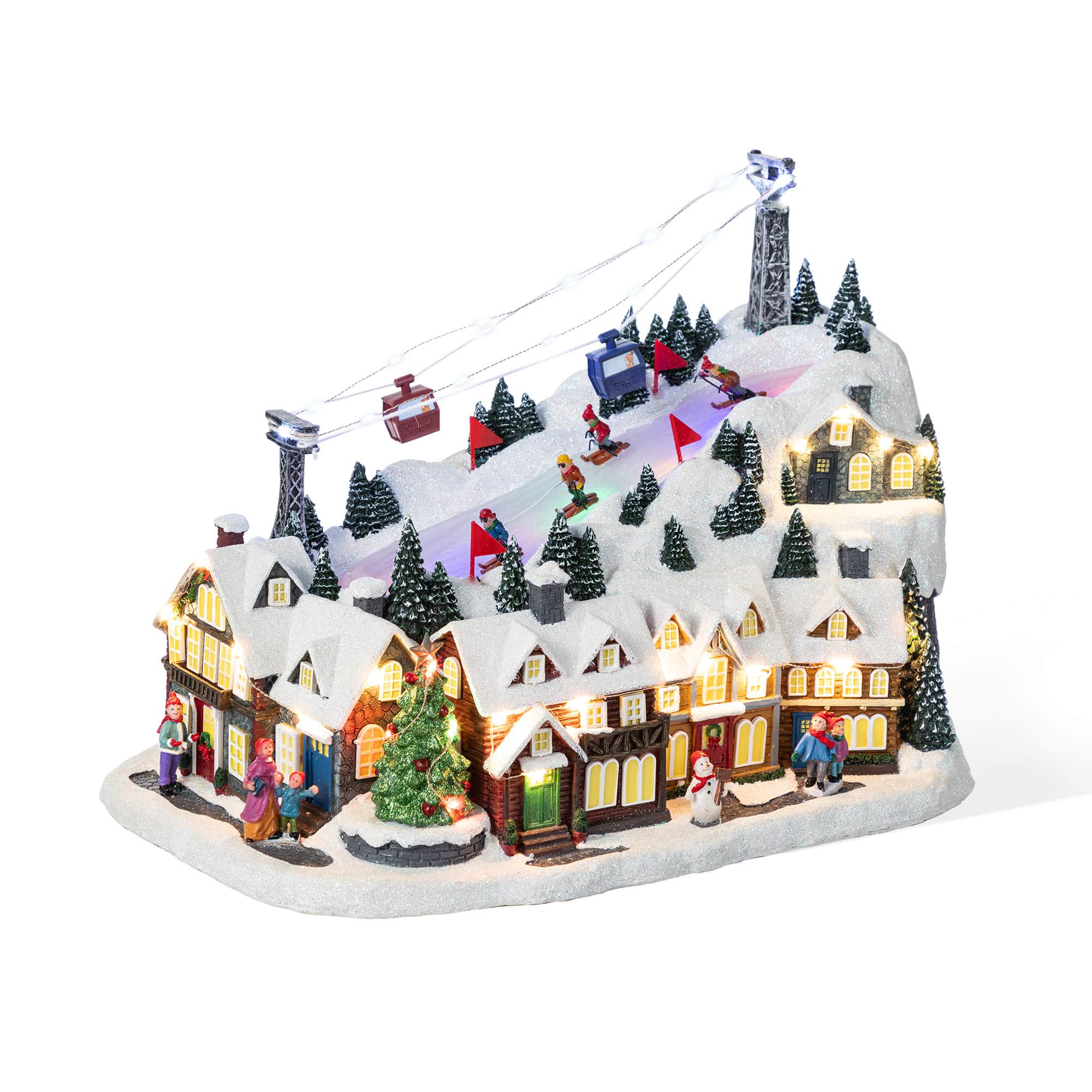 Glitzhome&#xAE; 16&#x22; Christmas Oversized Resin Lighted Musical Skiing Table Village Decor