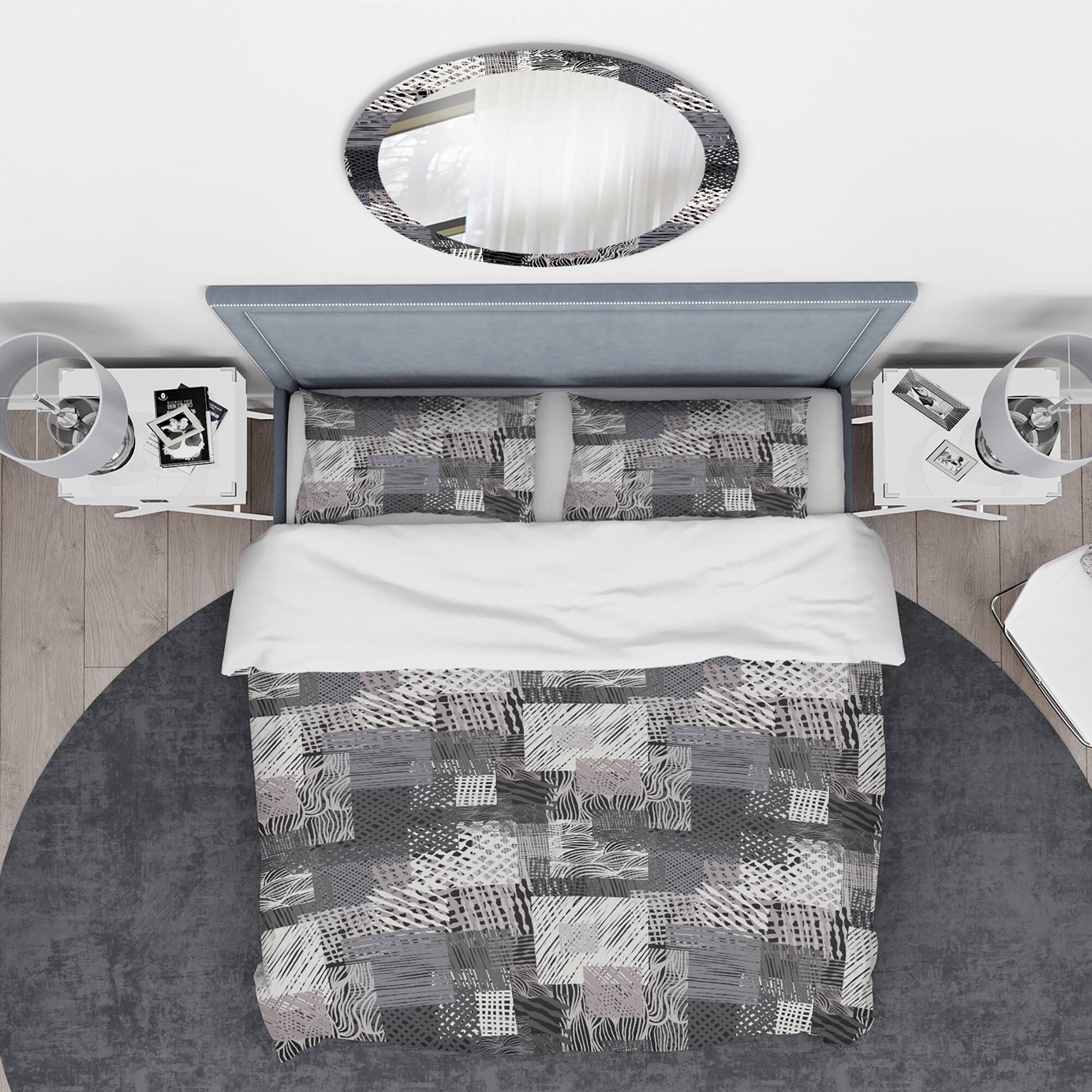 Designart &#x27;Handdrawn vintage lines in shades of gray&#x27; Vintage Bedding Set - Duvet Cover &#x26; Shams