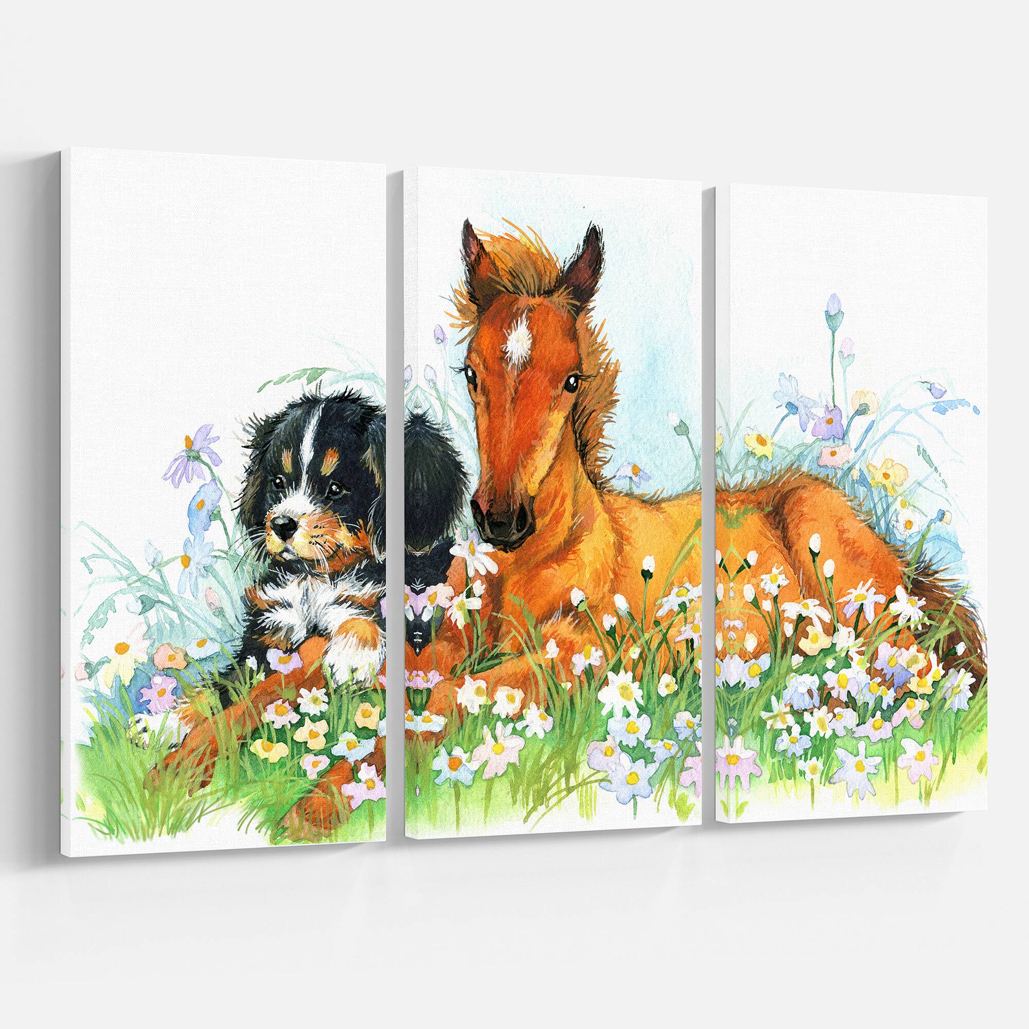 Designart - Relaxing Brown Cute Horse - Animal Canvas Art Print